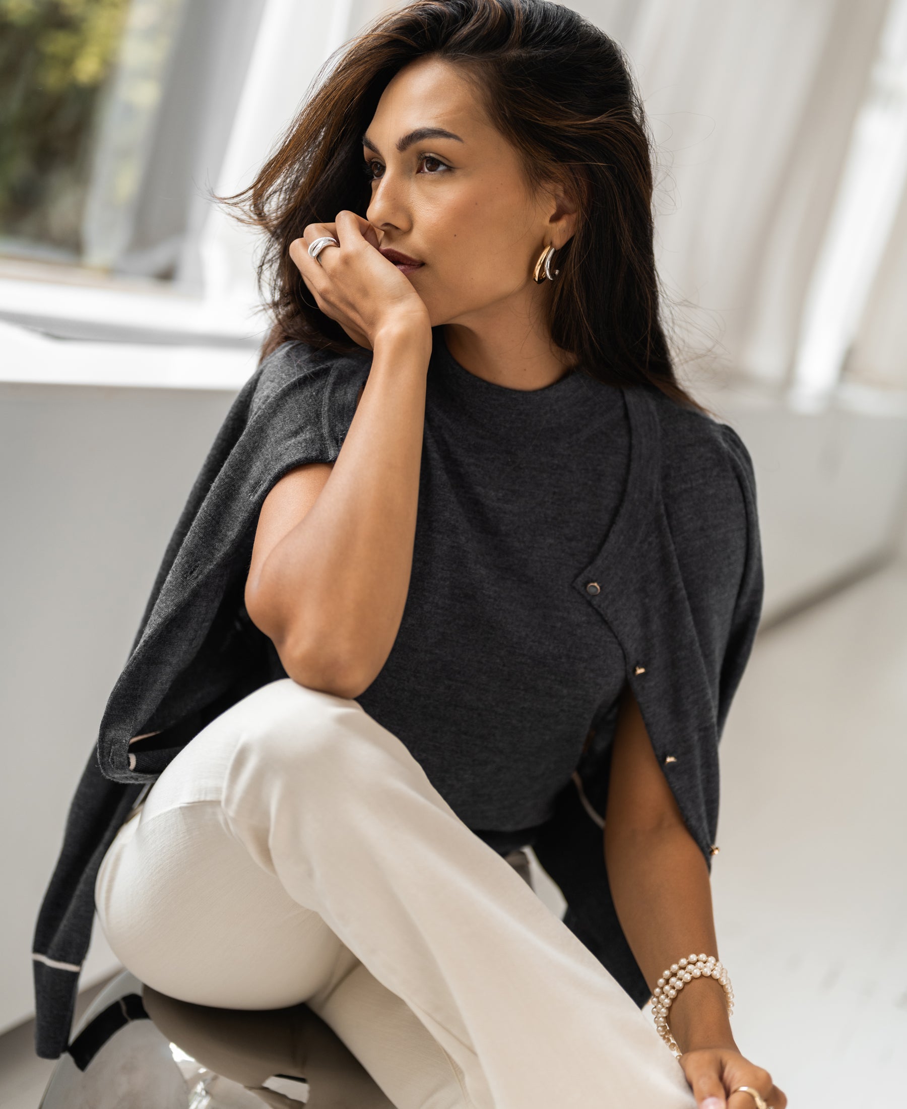 Cardigan LA SARA Anthracite-Ivory