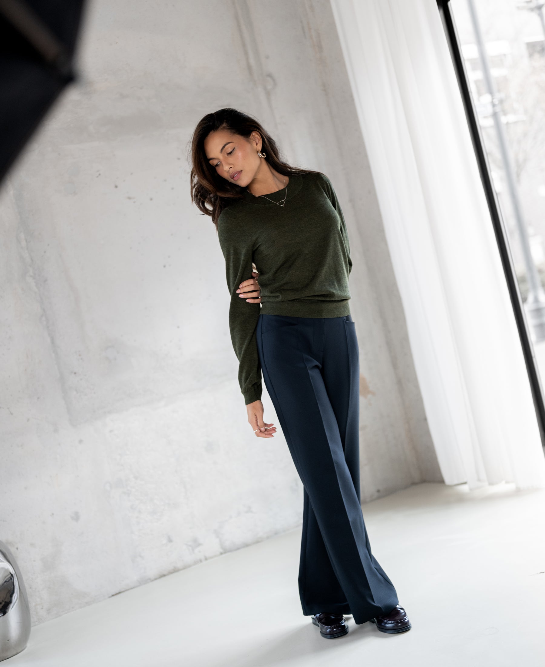 Merinopullover LA GIGI in Bottlegreen