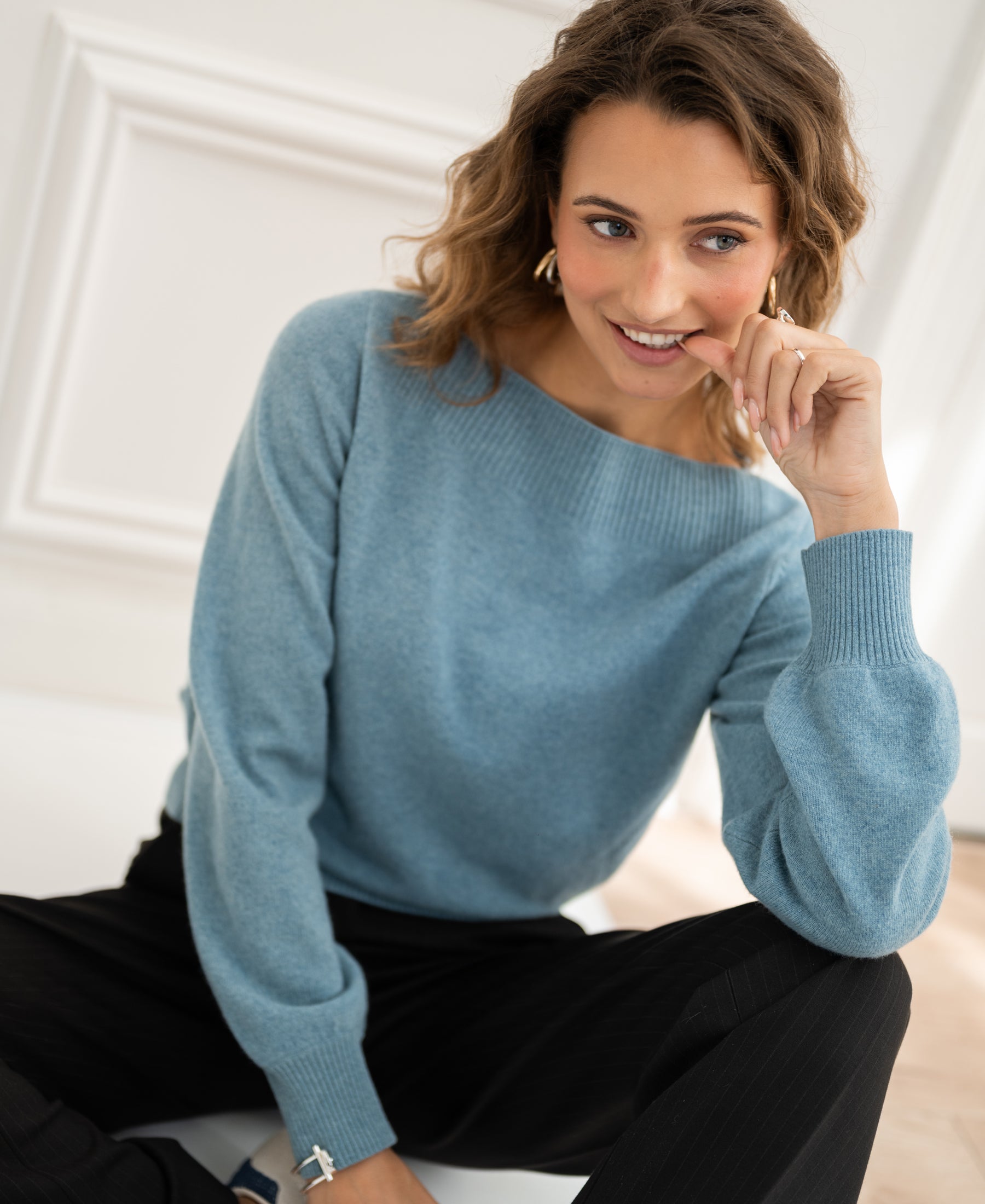 Boat neck sweater LA JACQ Misty Blue