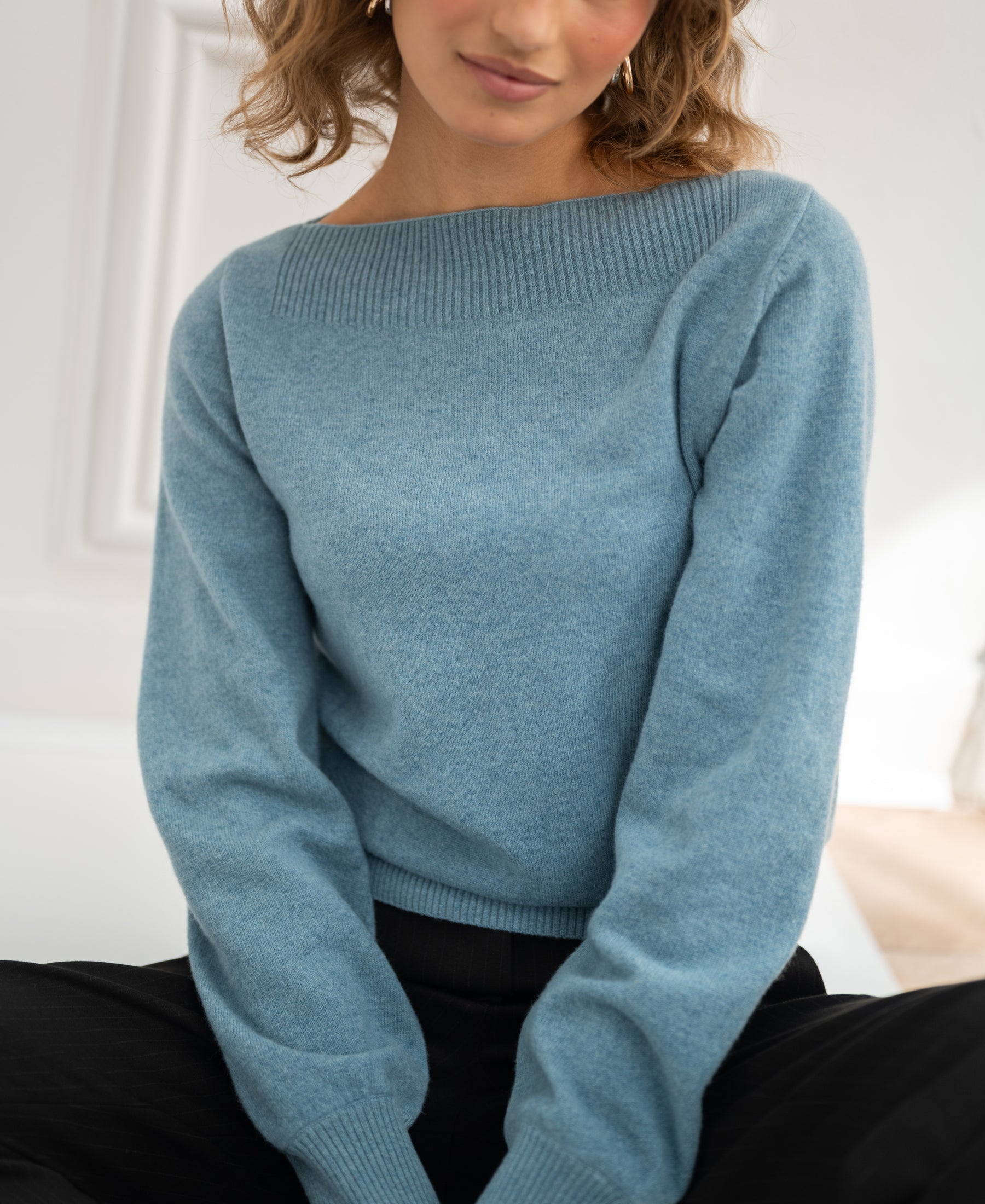Boat neck sweater LA JACQ Misty Blue