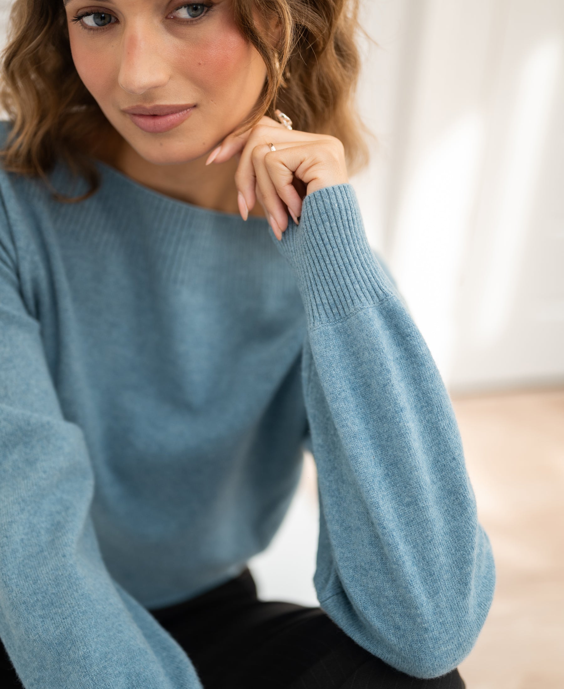 Boat neck sweater LA JACQ Misty Blue