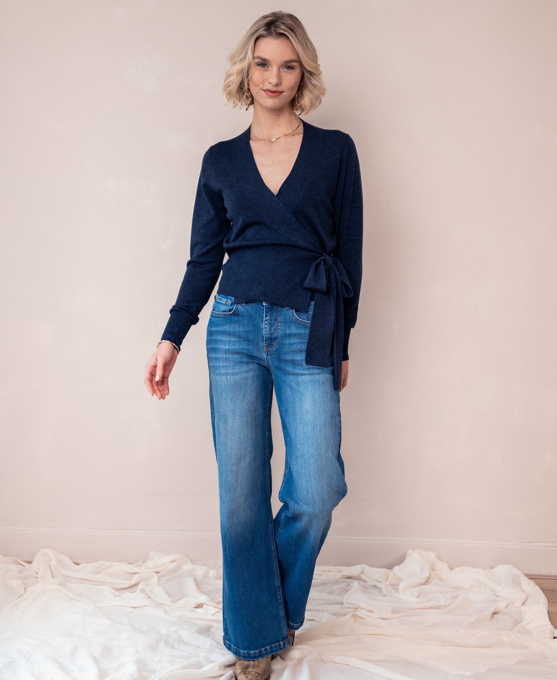 Wickelstrickjacke LA KELLY denim blue