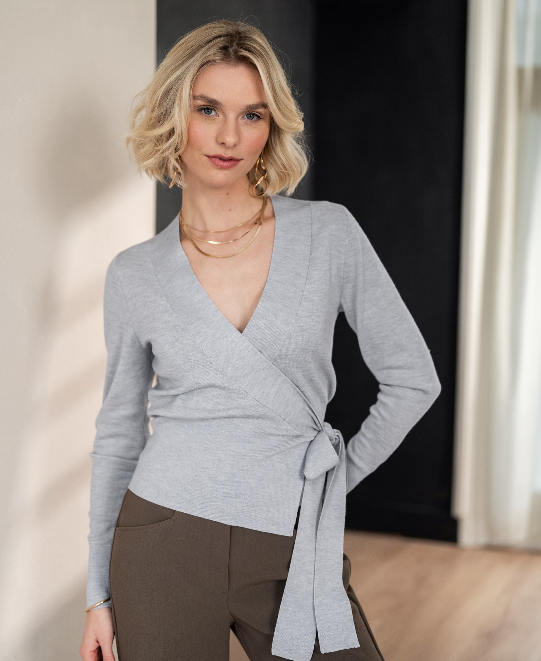 Wickelstrickjacke LA KELLY hellgrau