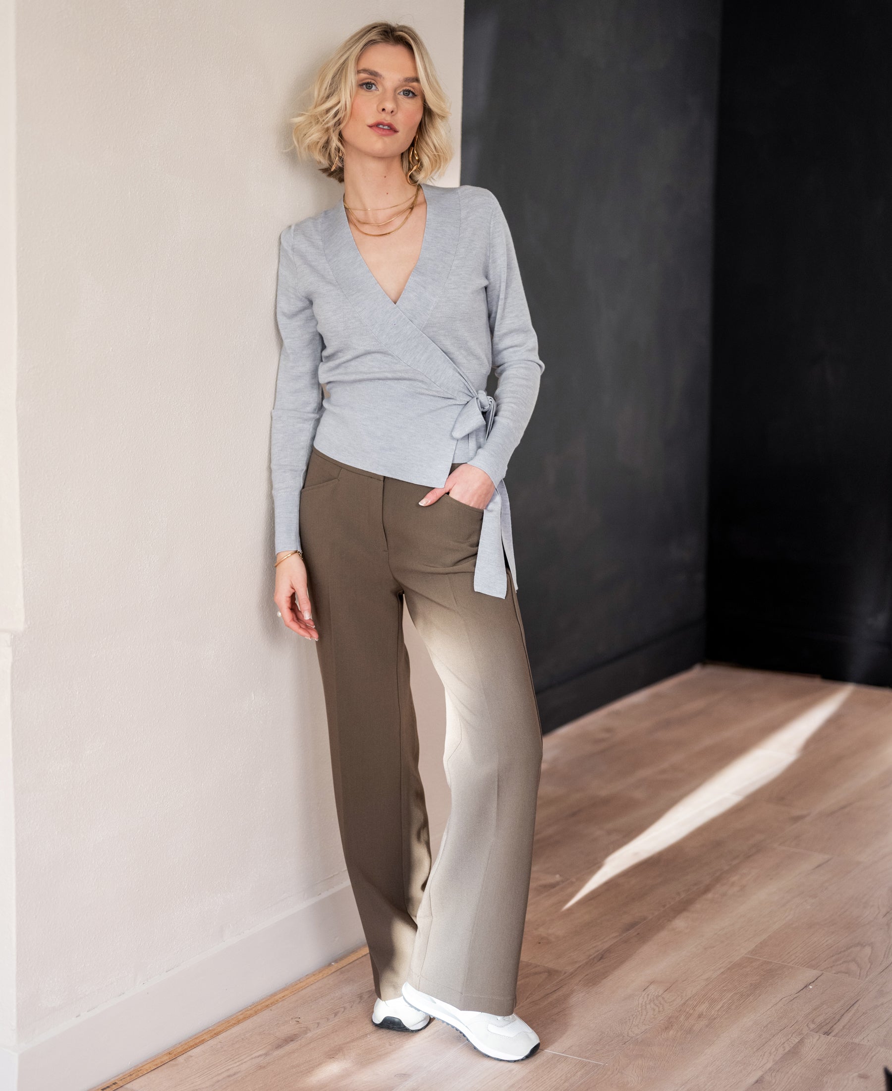 Wickelstrickjacke LA KELLY hellgrau