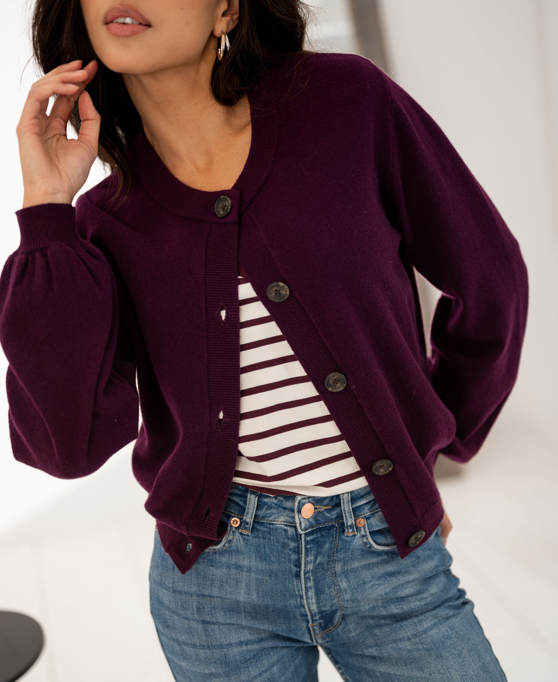 Vest ronde hals LA LEA Dark cassis