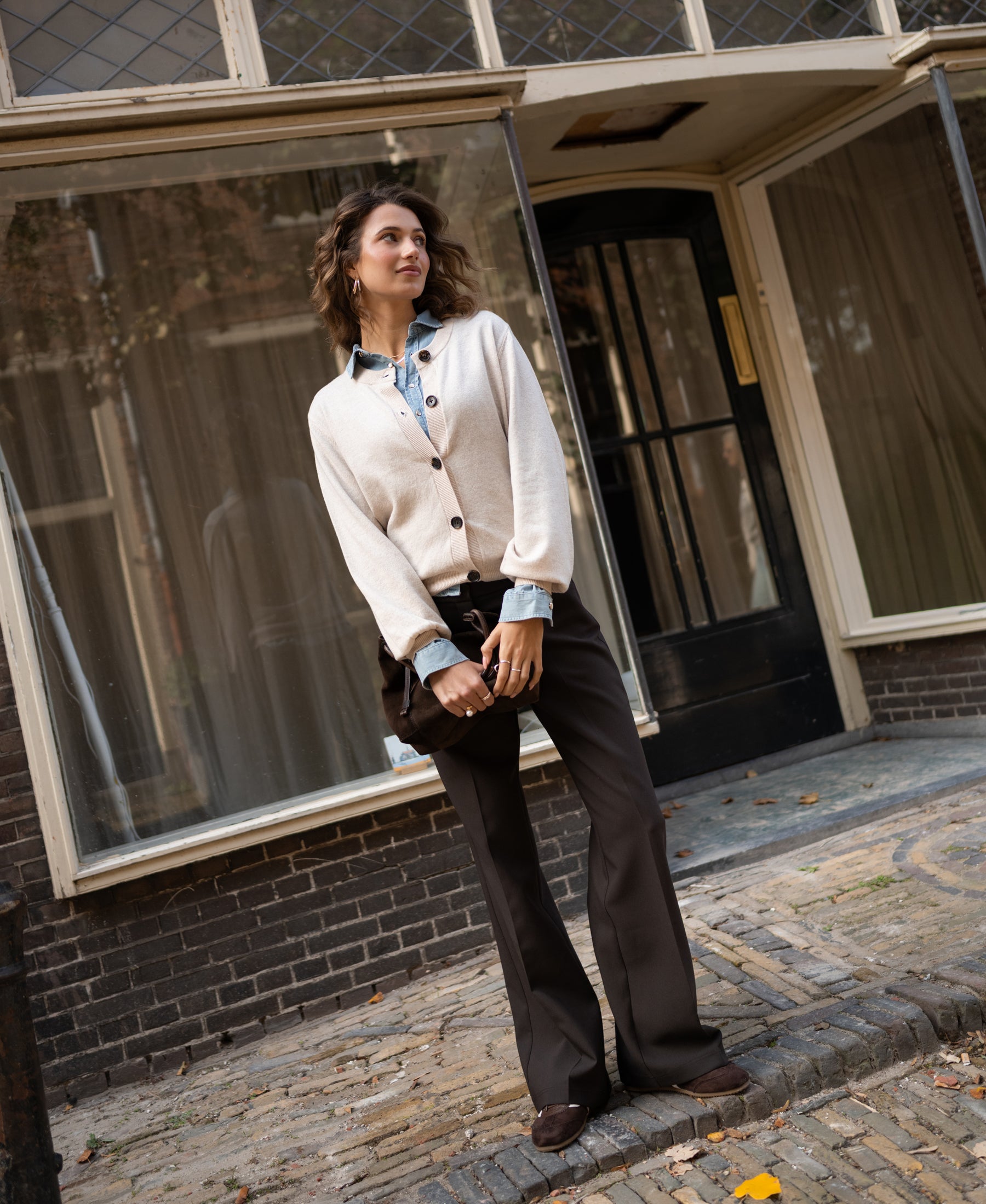 Vest ronde hals LA LEA Licht zand