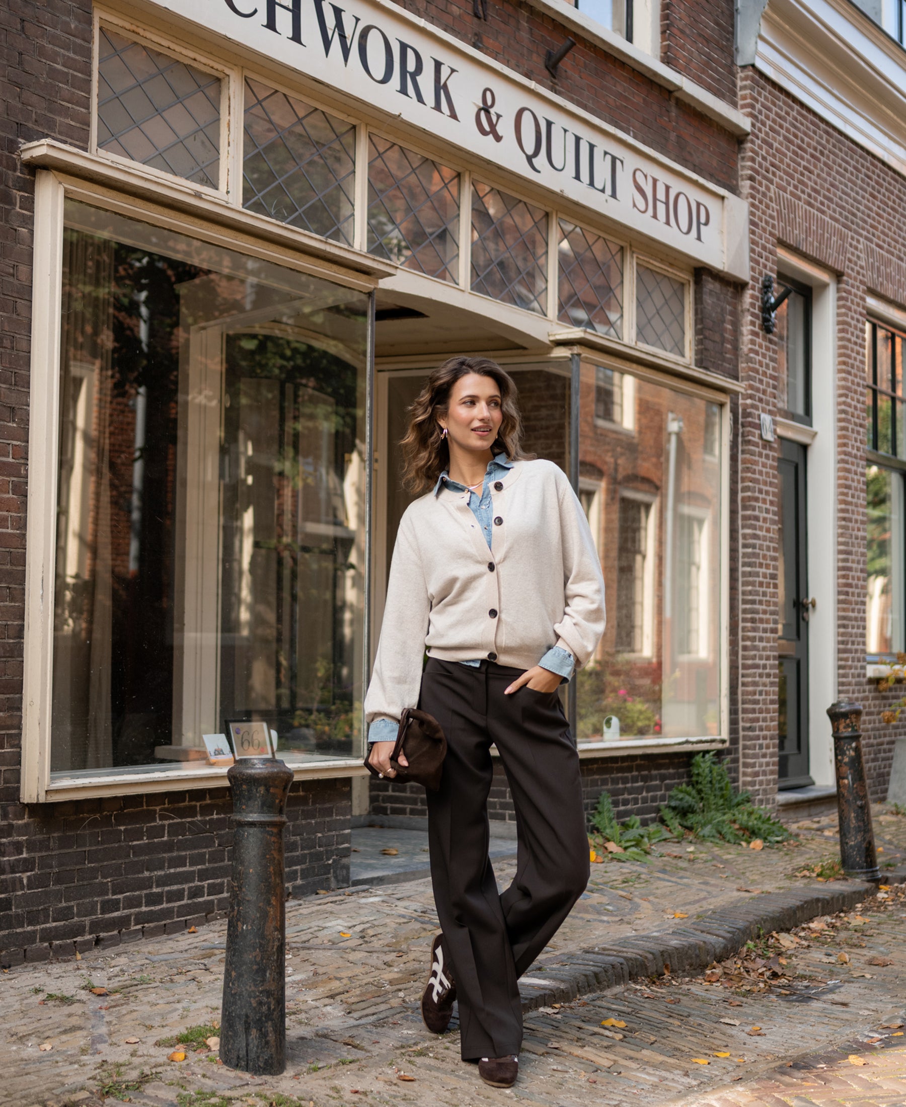 Vest ronde hals LA LEA Licht zand