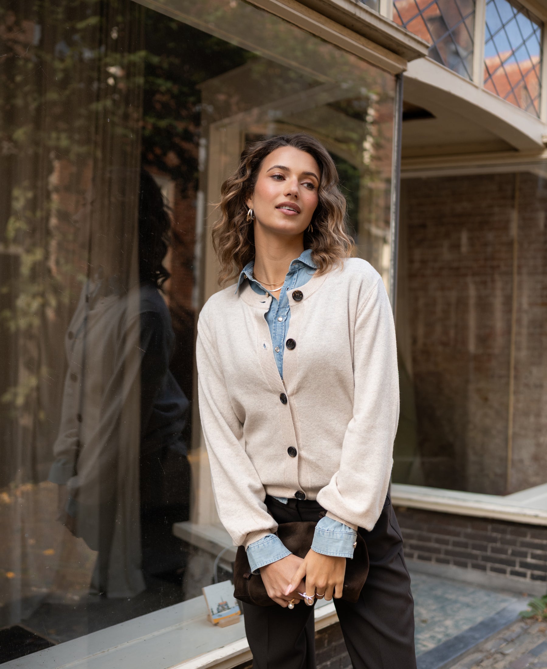 Vest ronde hals LA LEA Licht zand