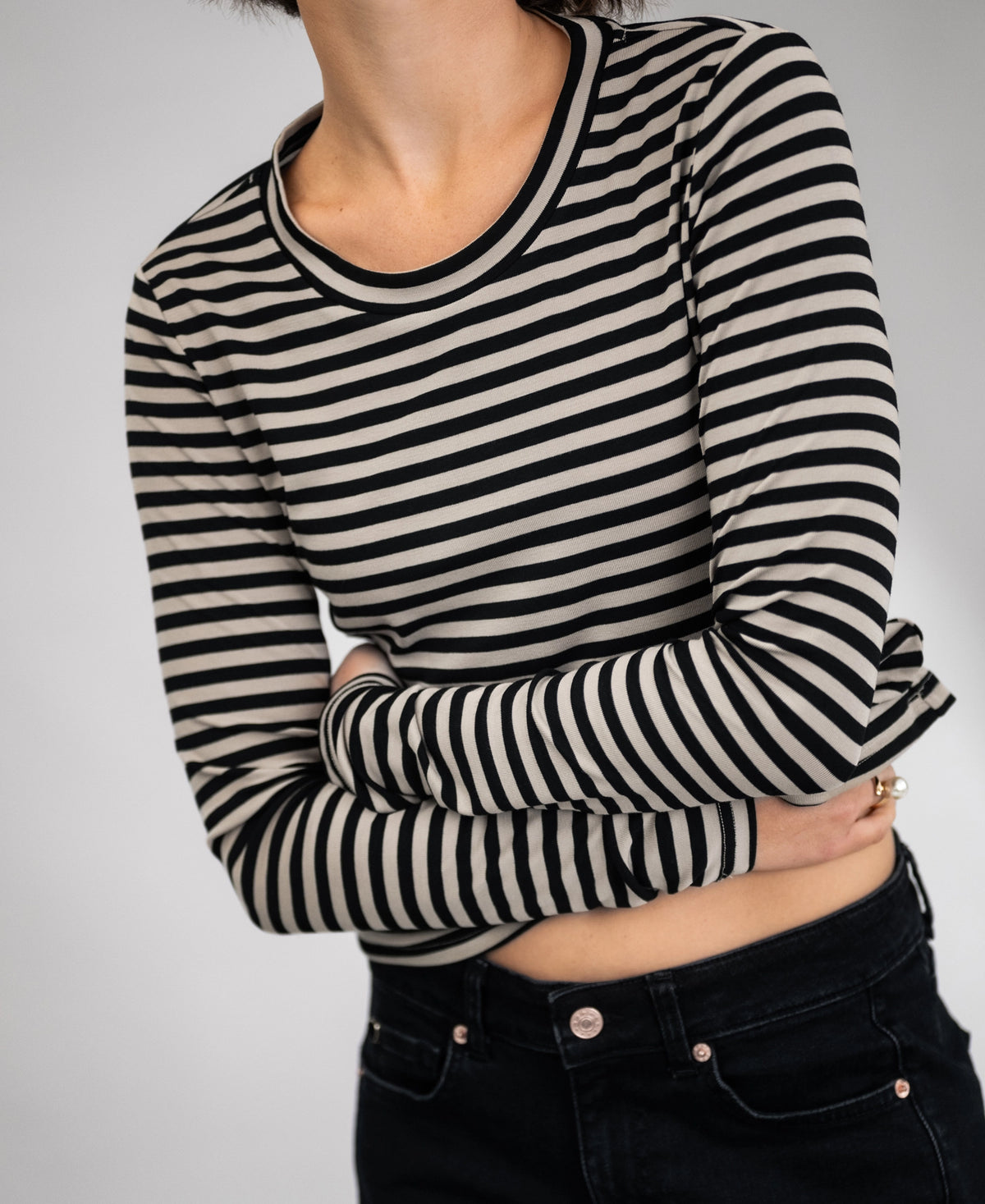 Luxurious Striped T-Shirt LA LENA Sand-Black