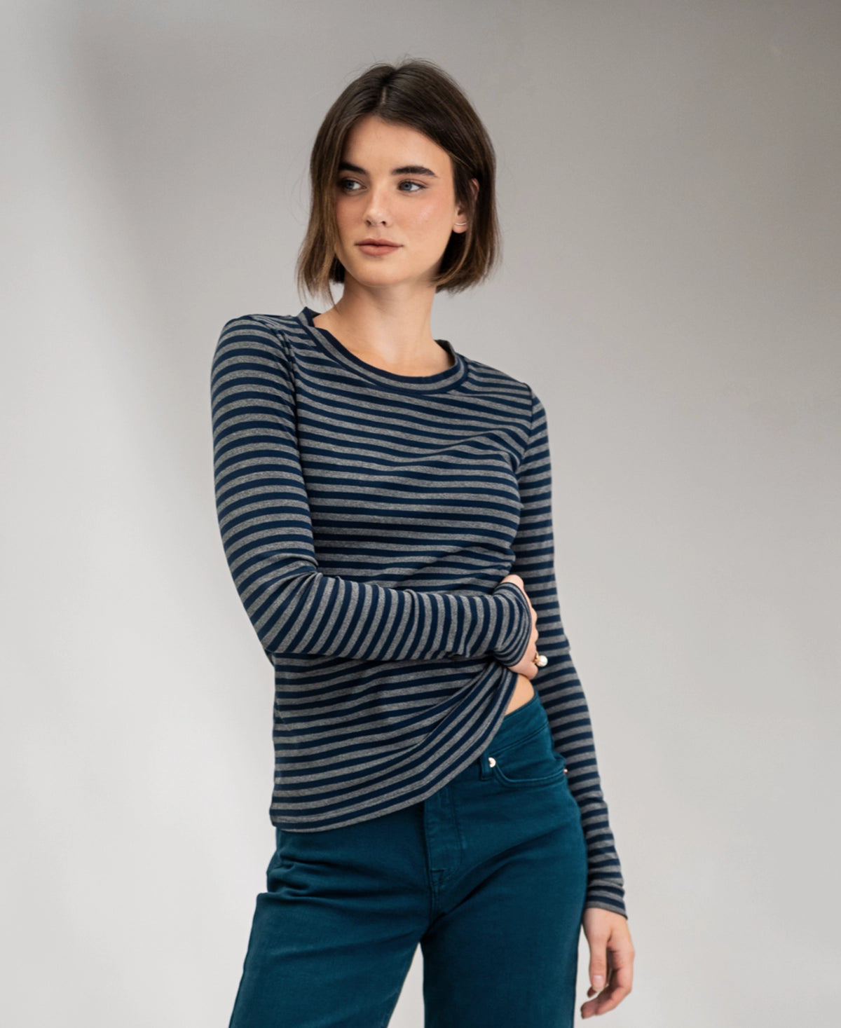 Luxe gestreepte T-shirt LA LENA Donkerblauw - grijs