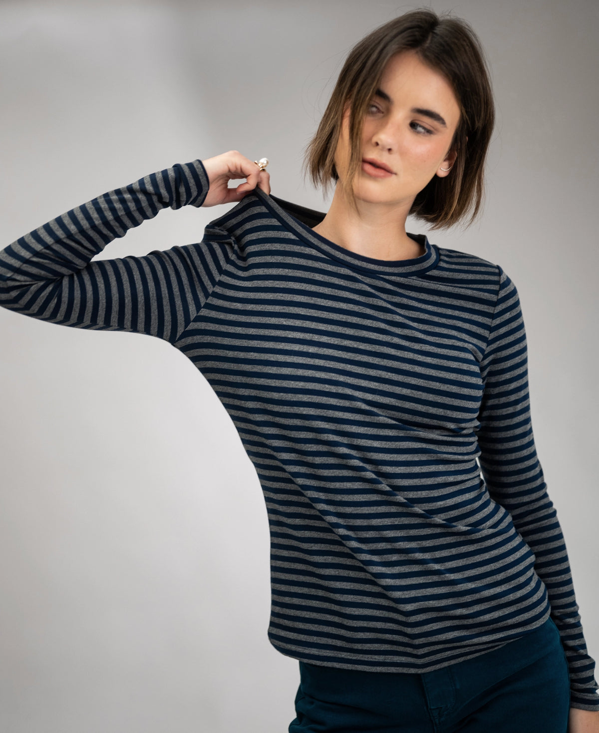 Luxe gestreepte T-shirt LA LENA Donkerblauw - grijs