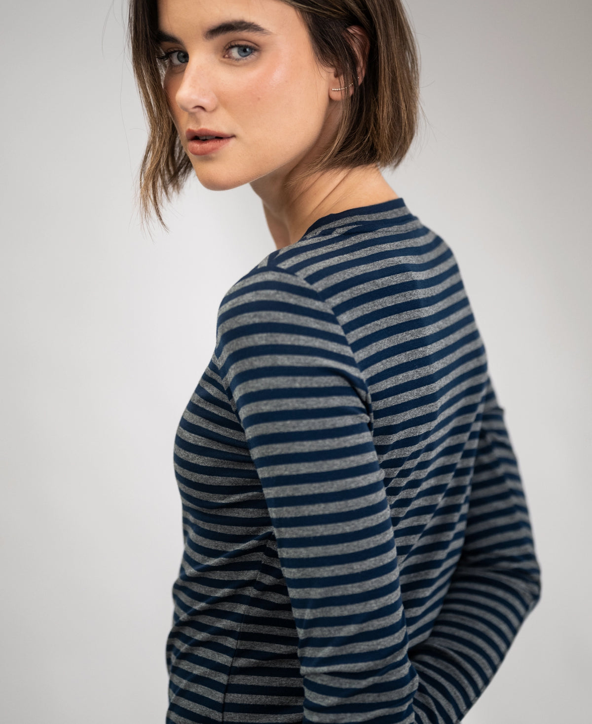 Luxe gestreepte T-shirt LA LENA Donkerblauw - grijs