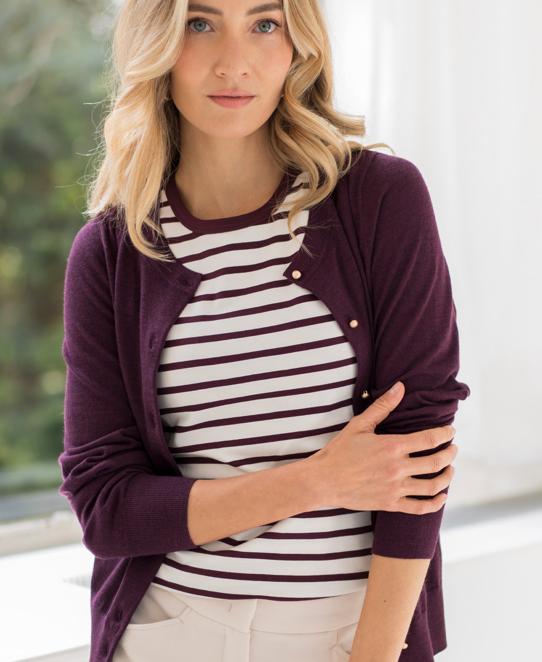 Gestreepte top LA LILY Ivoor-wijnrood