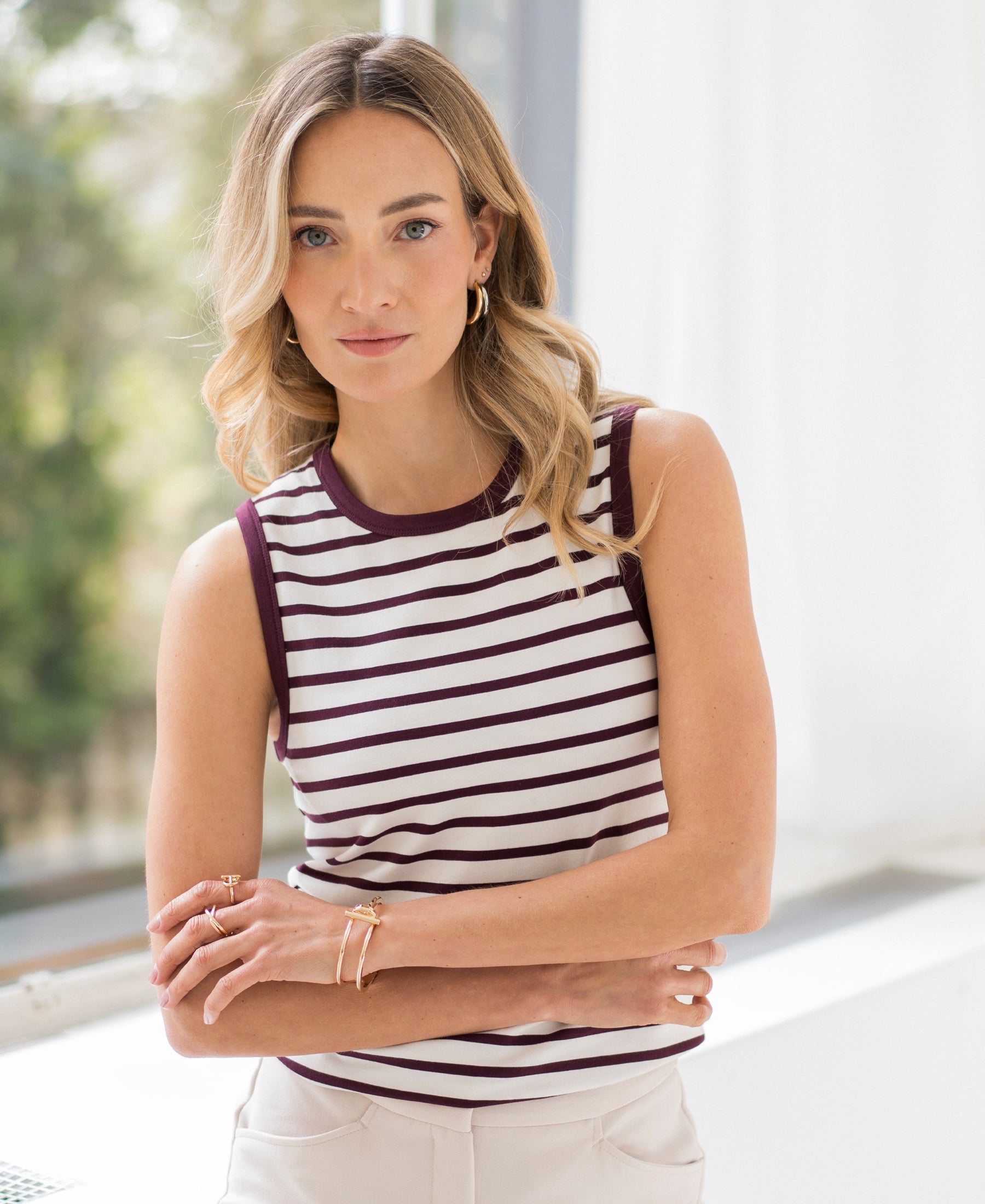Gestreepte top LA LILY Ivoor-wijnrood
