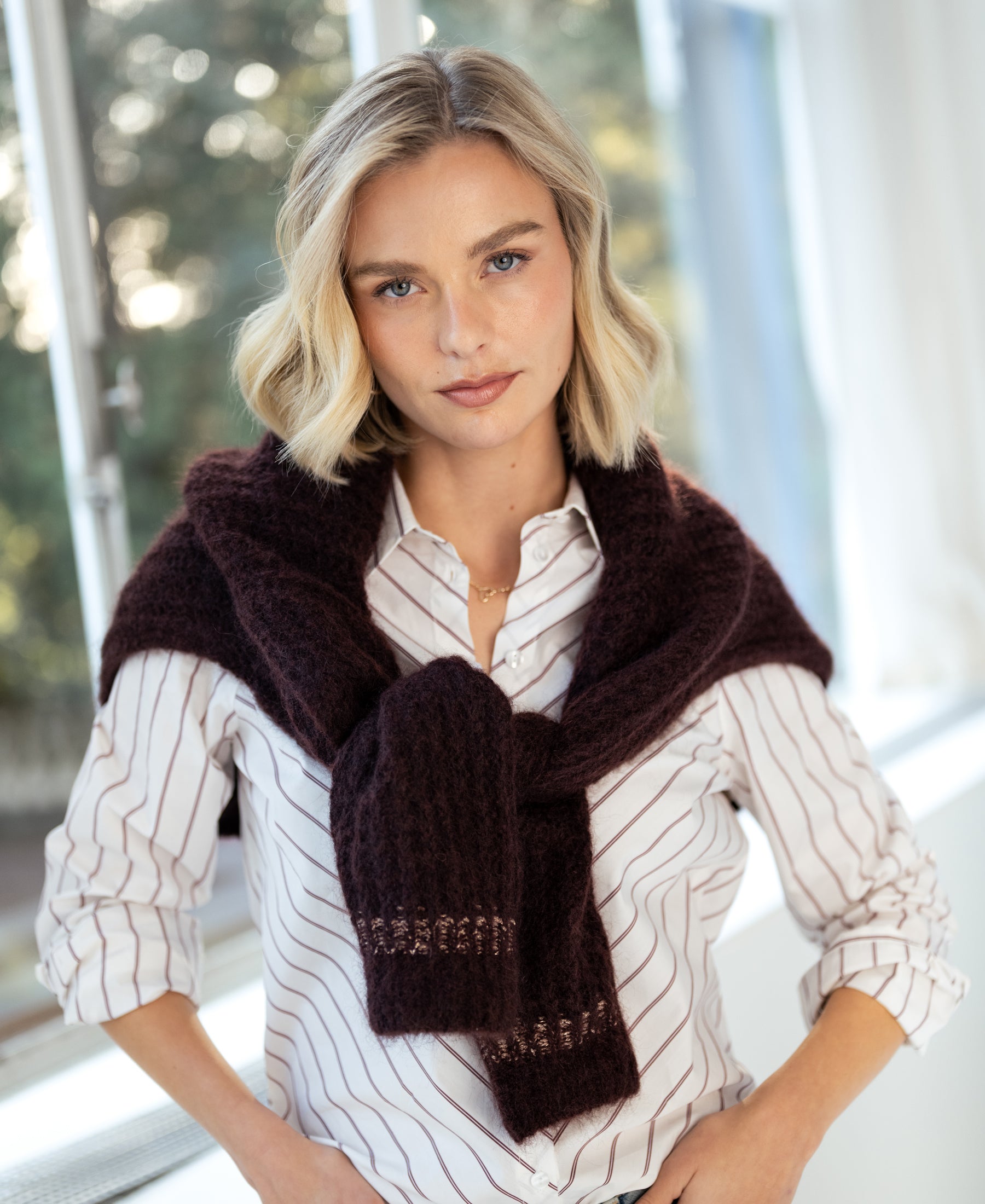 Striped Blouse LA LOIRE Ivory White/Wine Red