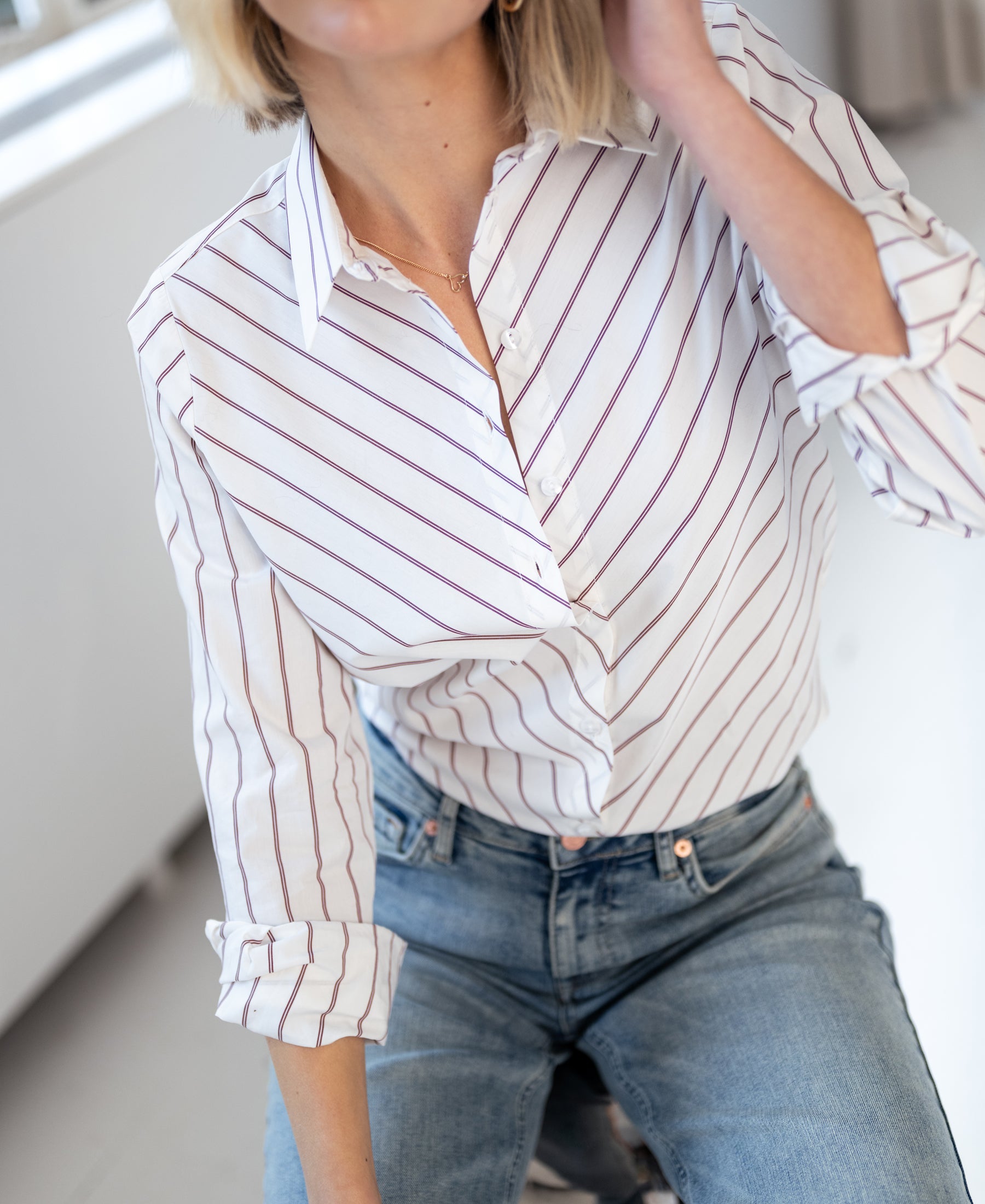 Striped Blouse LA LOIRE Ivory White/Wine Red