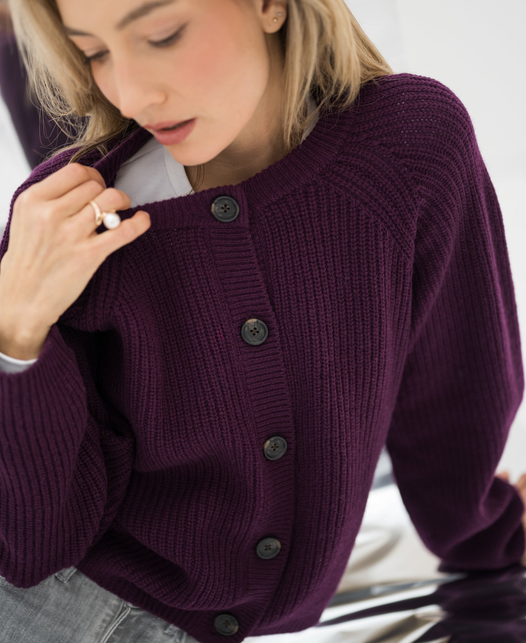 Merino cardigan LA LYON Cassis