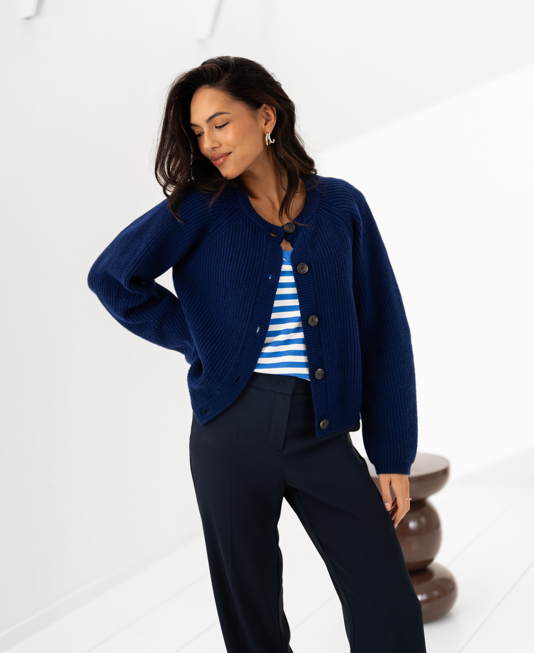 Merino cardigan LA LYON Navy