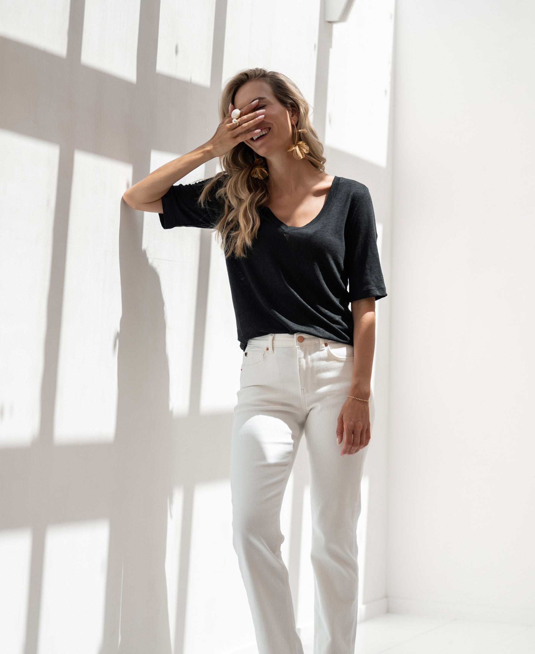 Linnen T-shirt LA DOMI Zwart