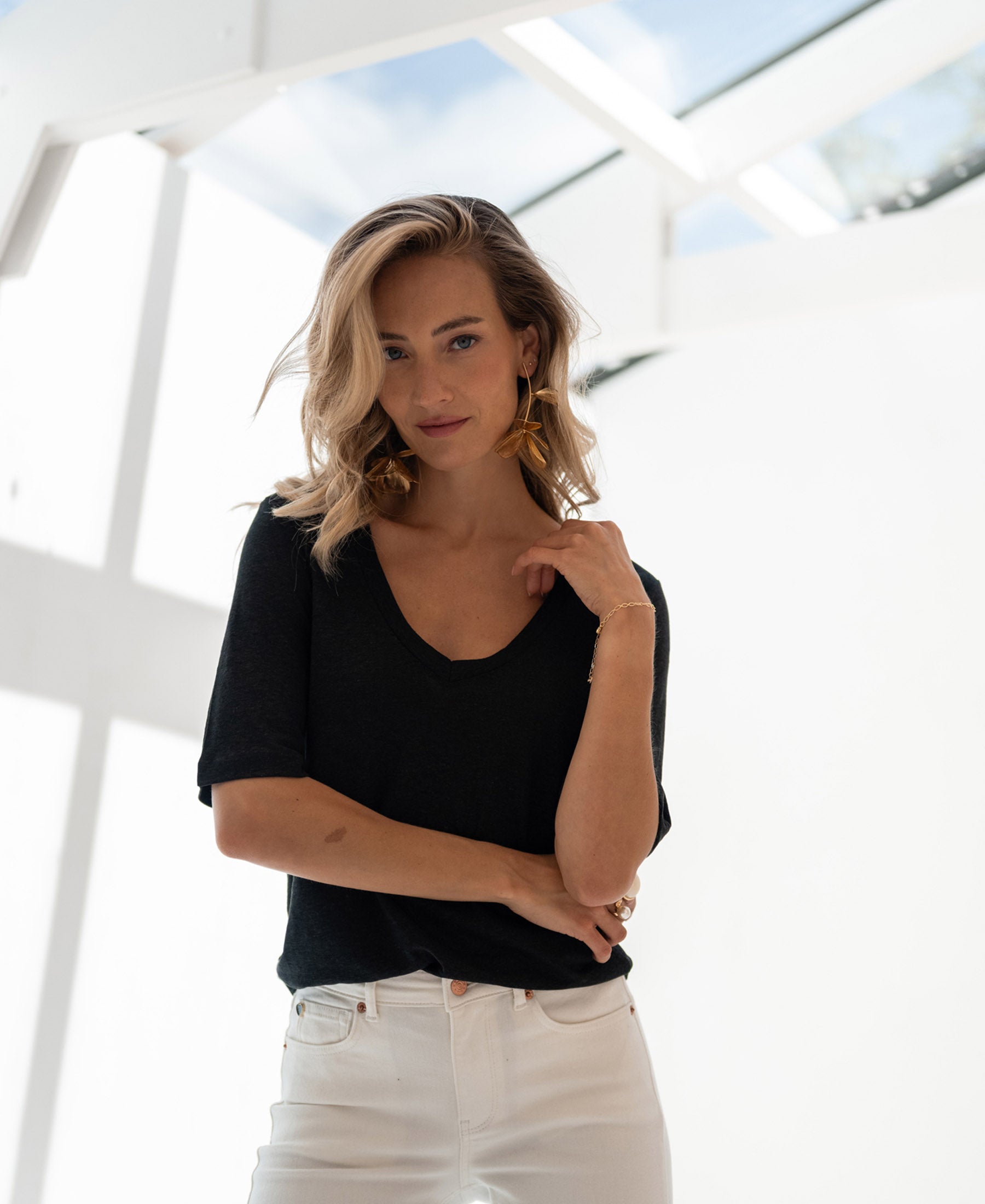 Linnen T-shirt LA DOMI Zwart