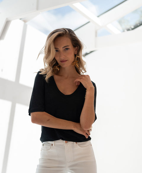 Linen T-shirt LA DOMI Black