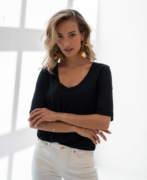 Linen T-shirt LA DOMI Black