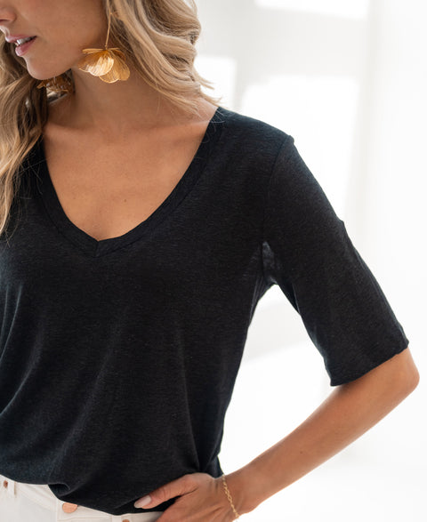 Linen T-shirt LA DOMI Black