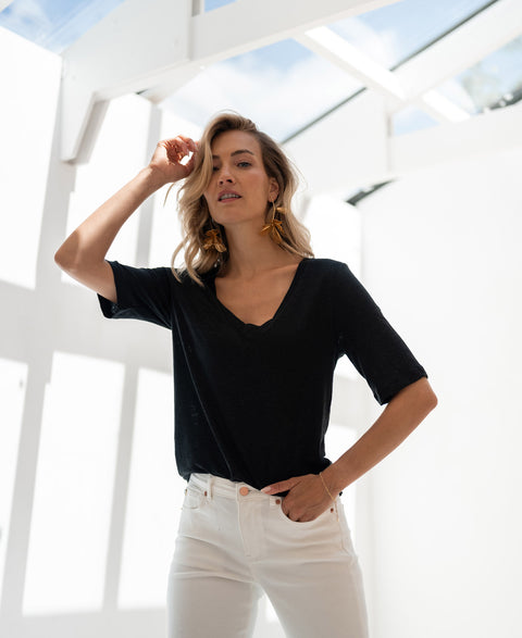 Linen T-shirt LA DOMI Black