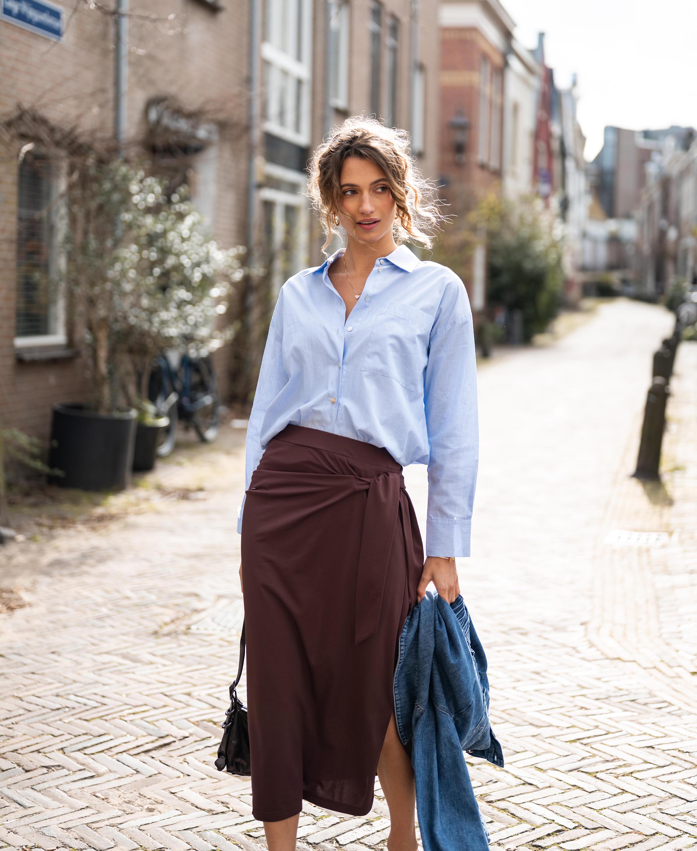 Bluse LA PASCALLE Hellblau fein gestreift