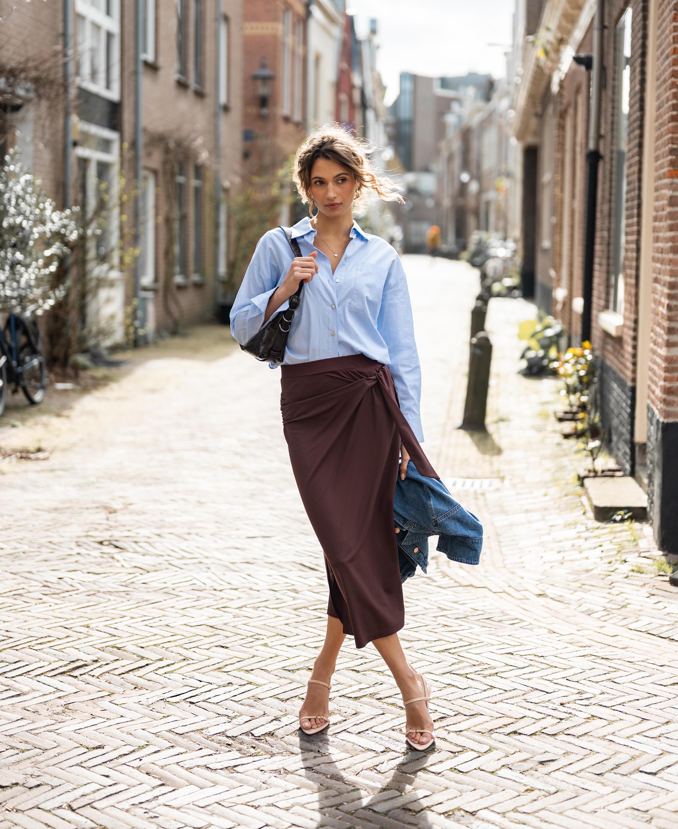 Bluse LA PASCALLE Hellblau fein gestreift