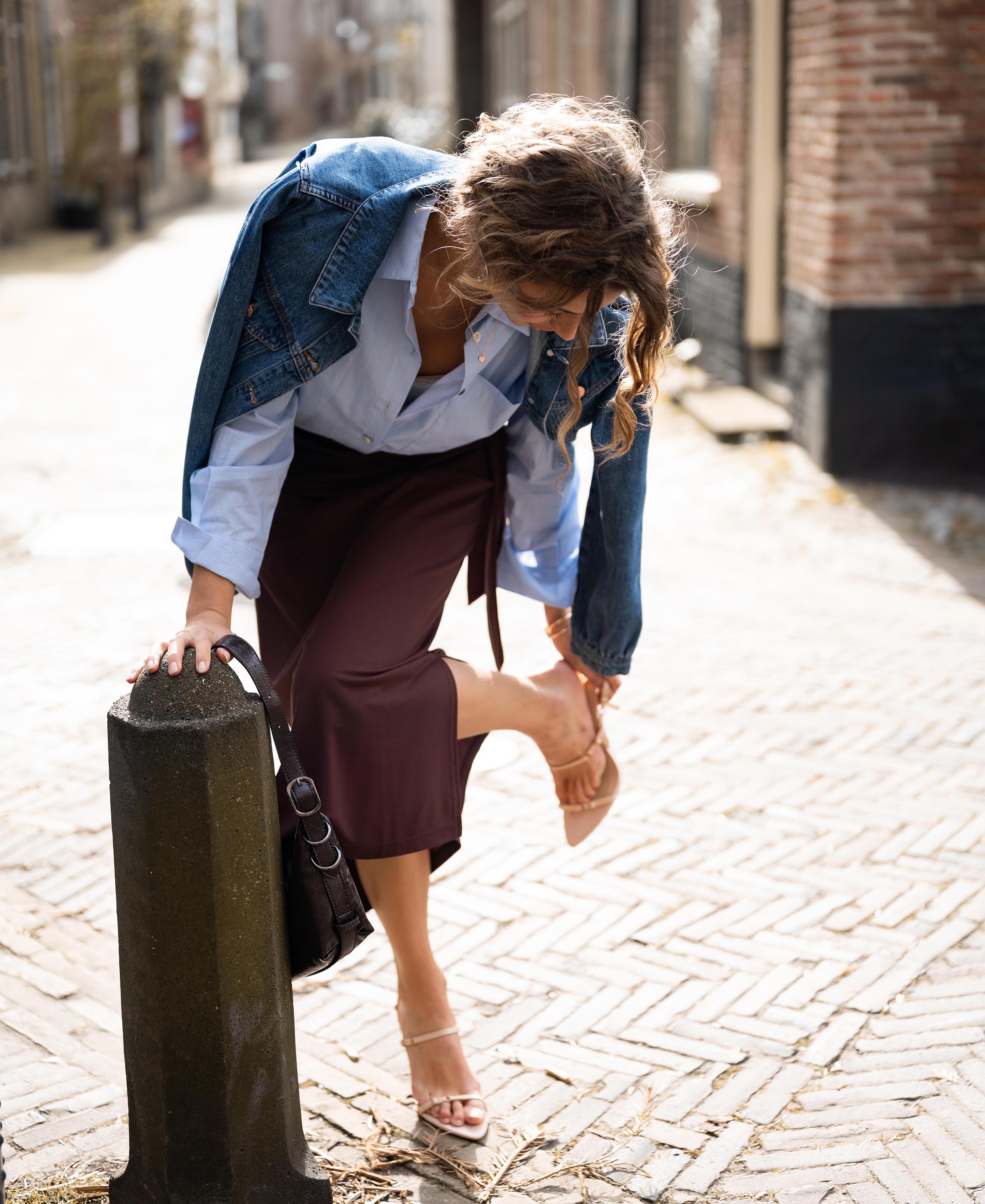 Bluse LA PASCALLE Hellblau fein gestreift