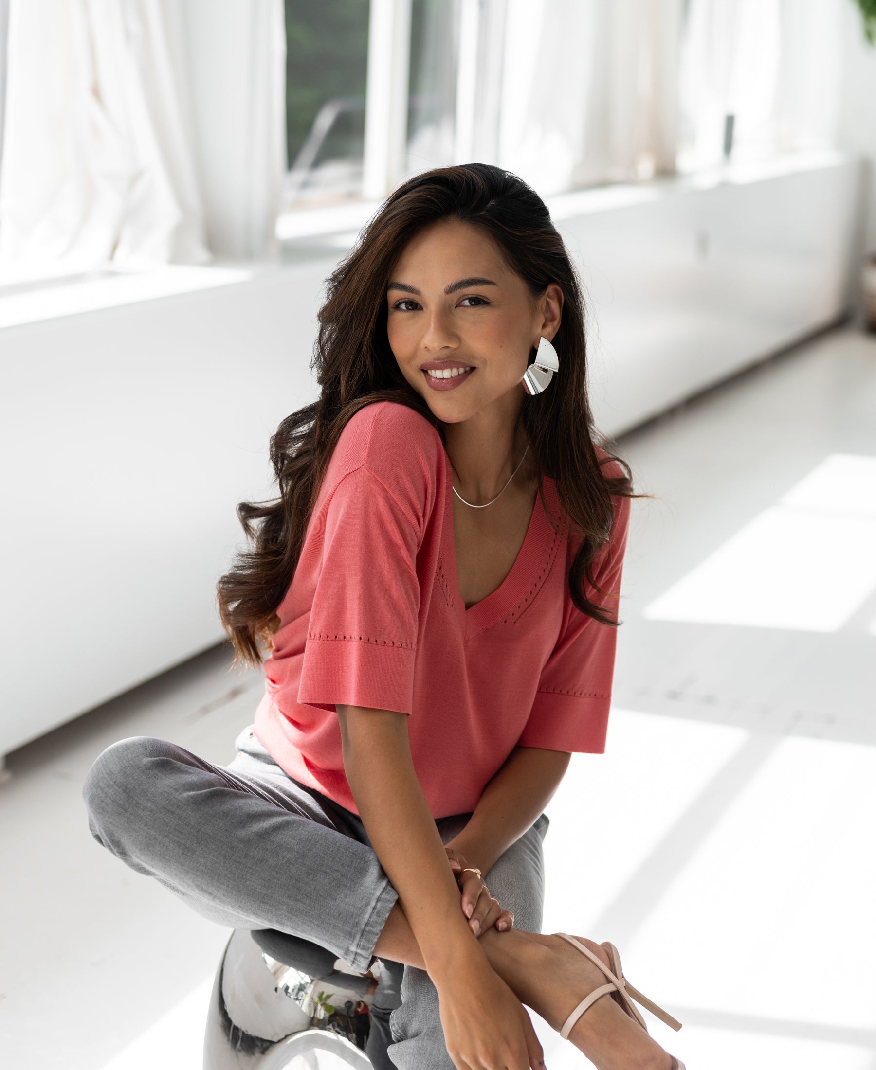 Top met zijde LE MARDY Flamingo