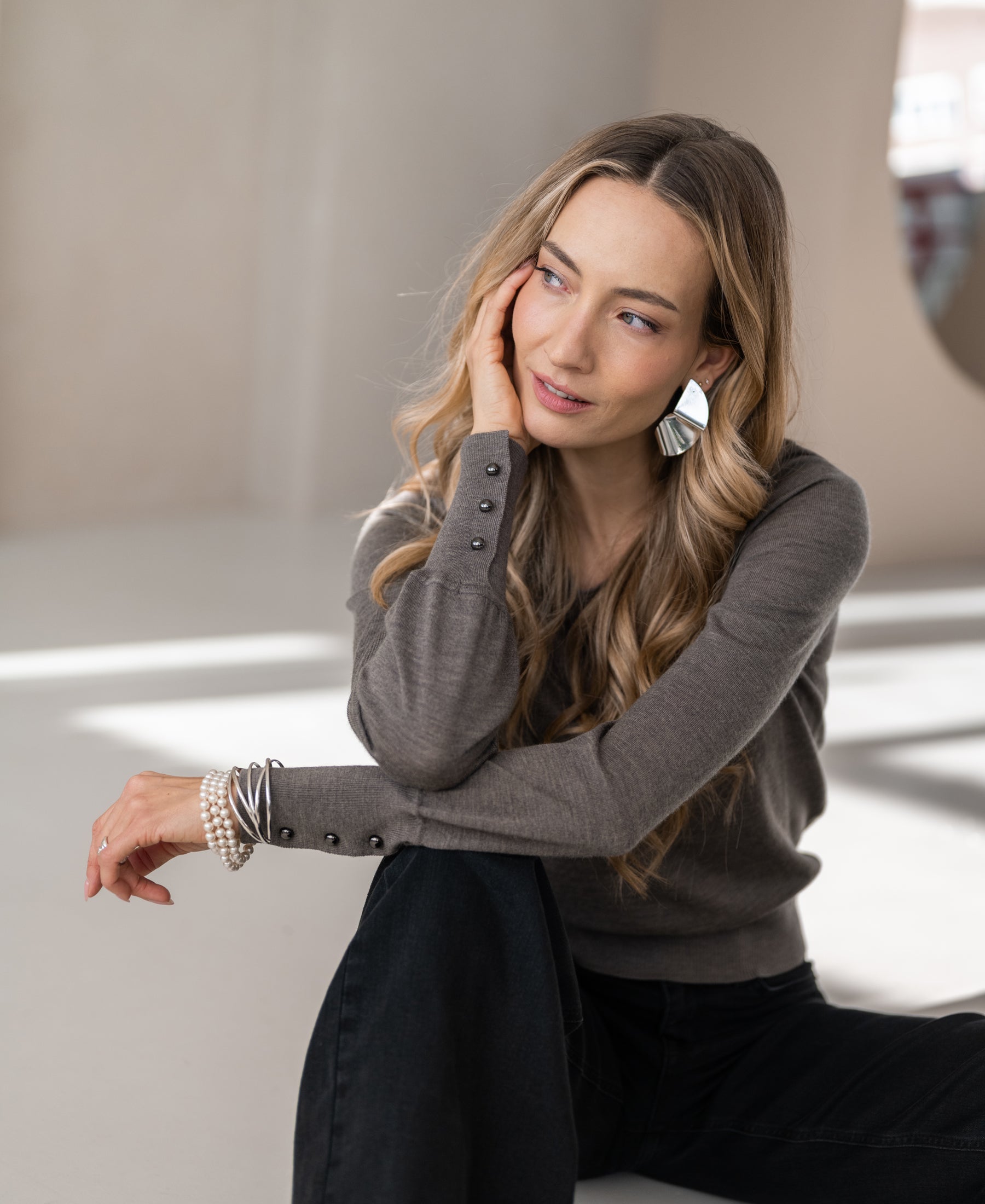 Merino sweater LA MARIS Taupe - black