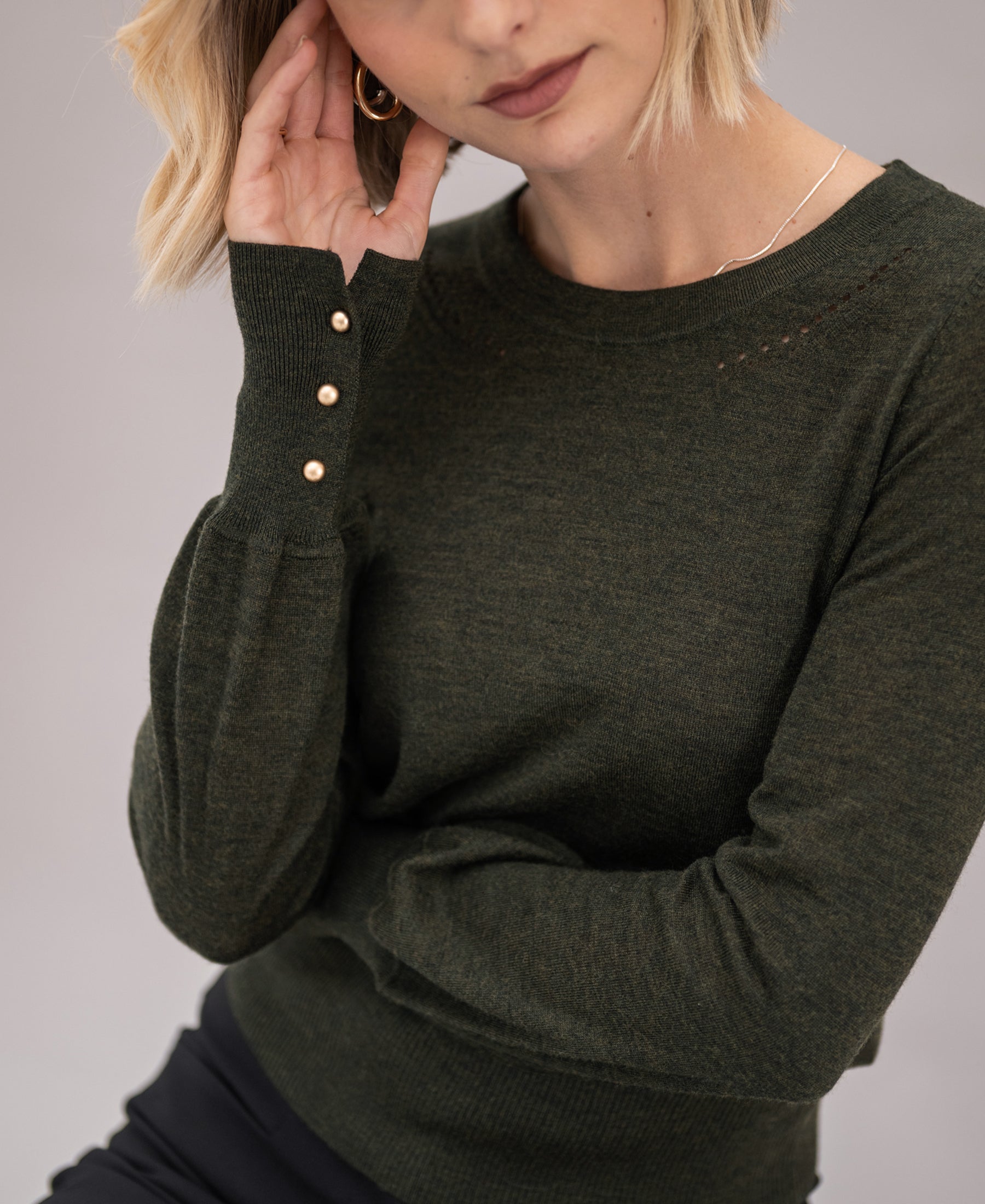 Pullover aus Merinowolle LA MARIS Dunkelgrün - Gold