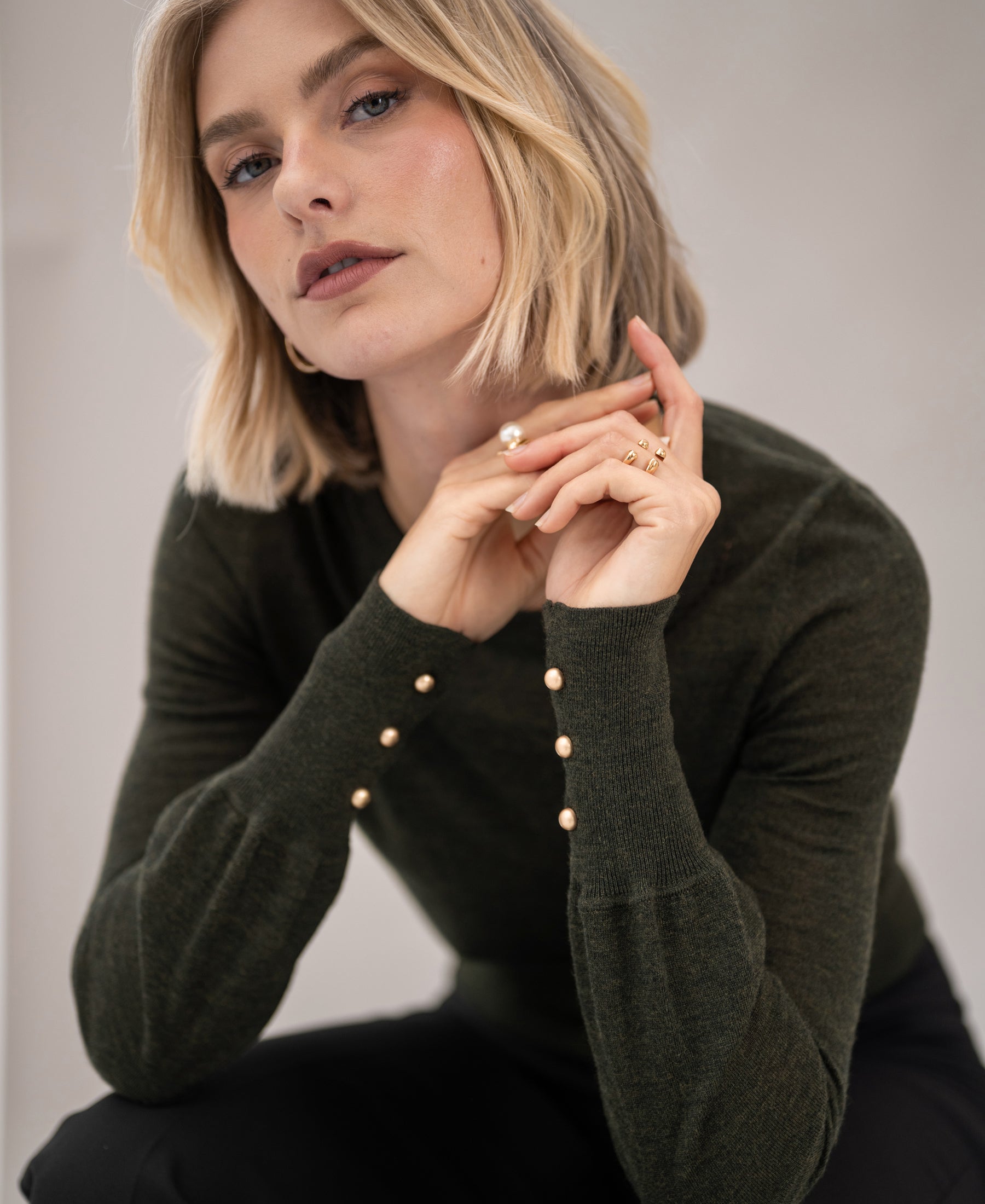 Pullover aus Merinowolle LA MARIS Dunkelgrün - Gold