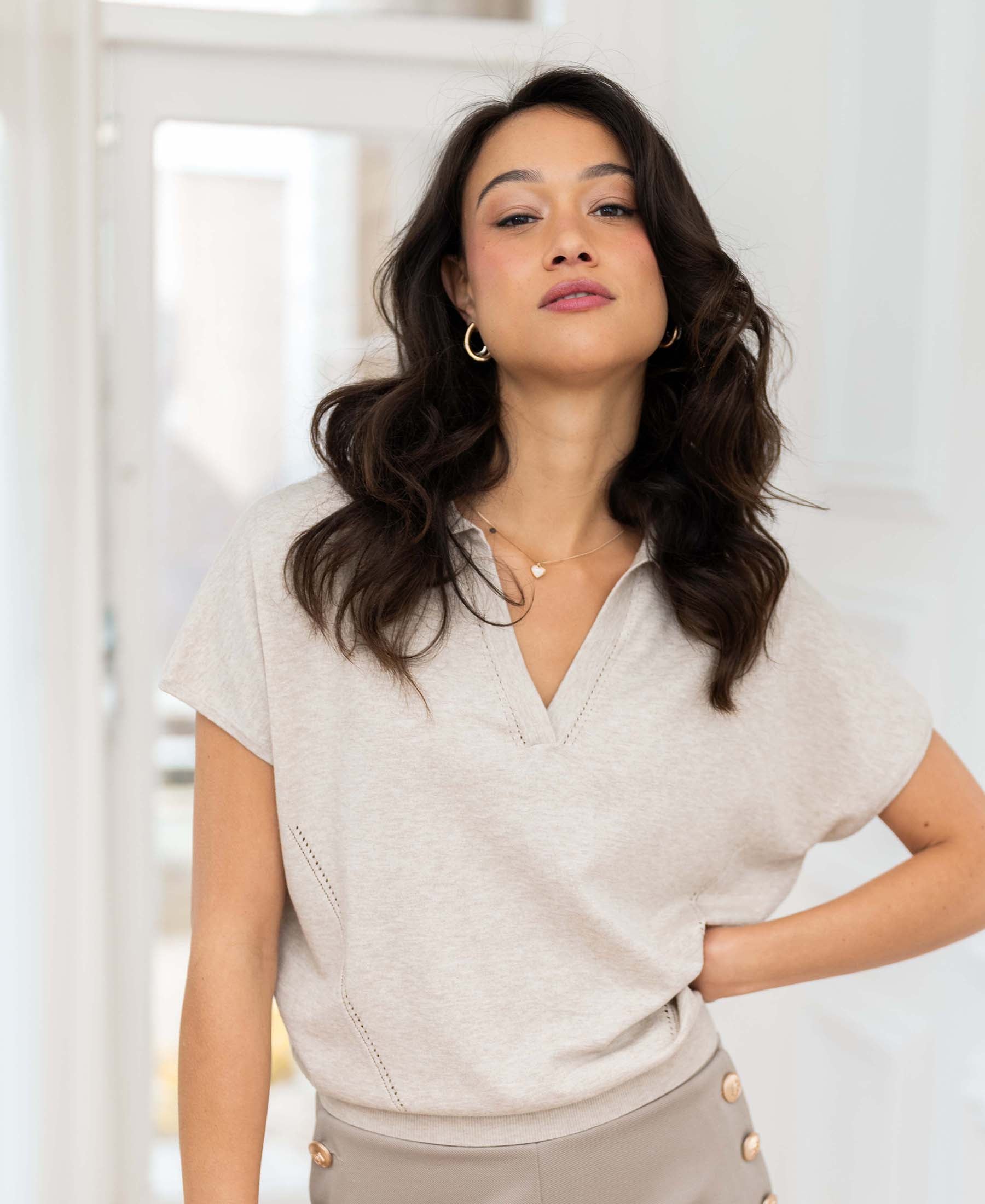 Polo collar sweater LE MARTIN Sand