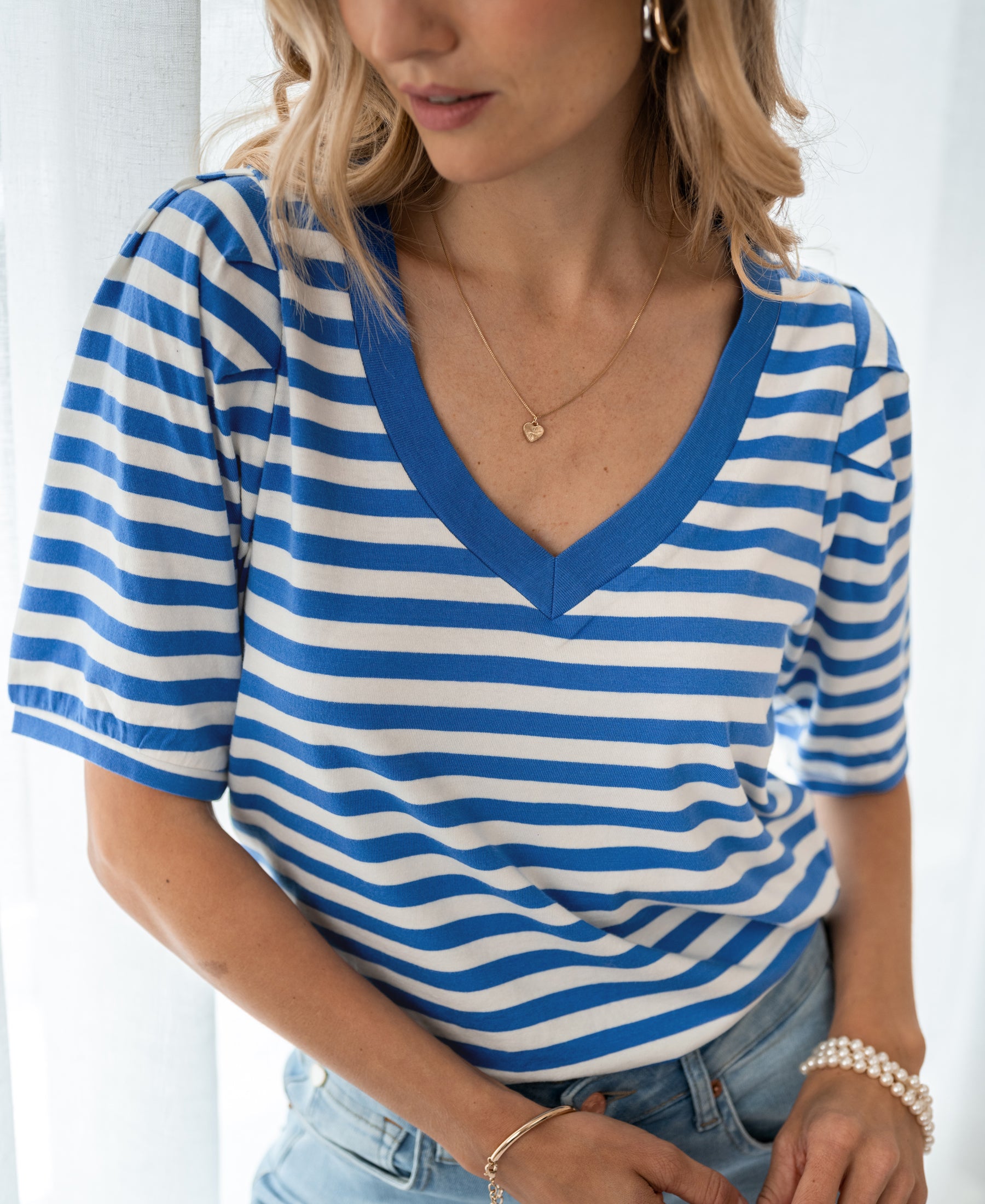 Streepjes shirt V-hals LA MAYSA Blauw-ivoor