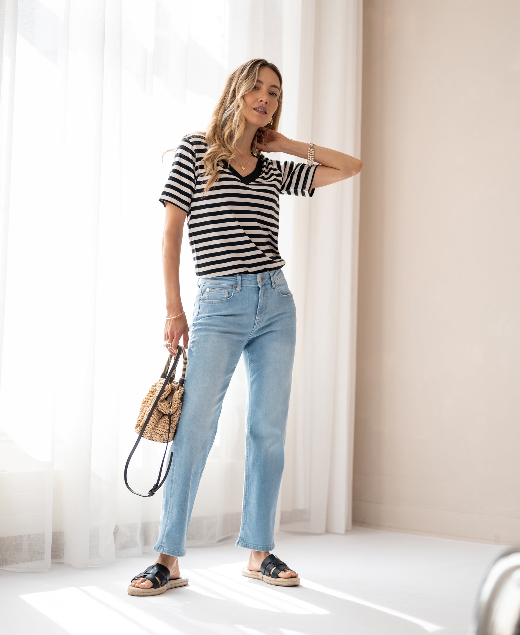 gestreiftes T-Shirt LA VIOLE Schwarz-Beige