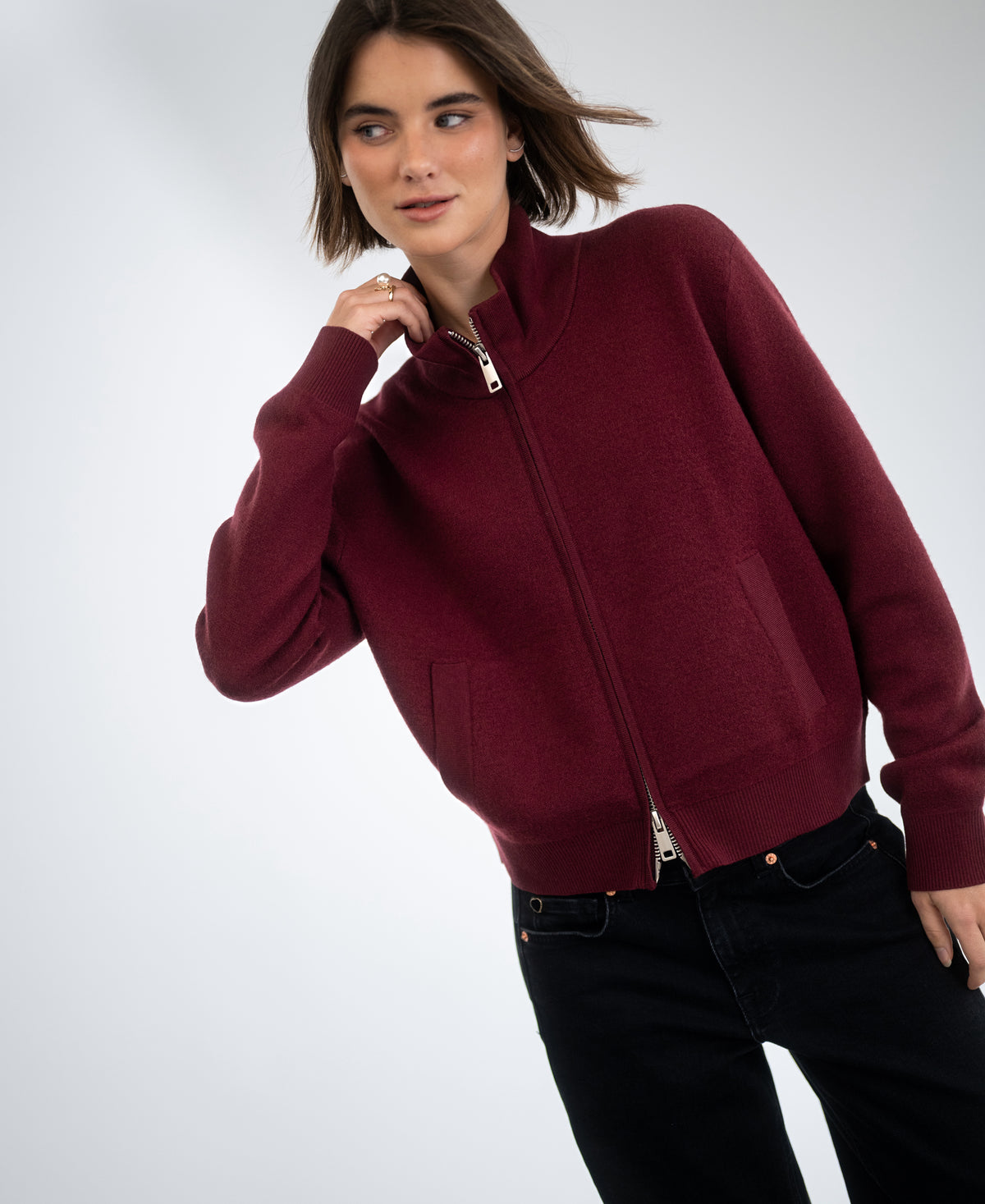 Merino-Bomberjacke LA MILA Dunkelrot