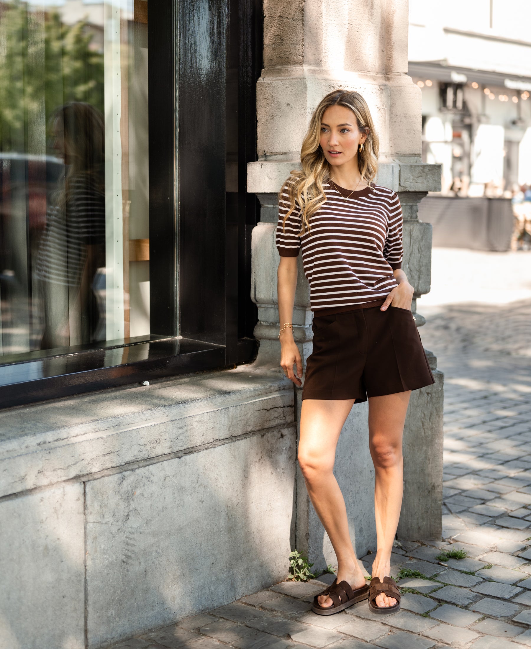 Trui gestreept LA MILOU Bruin-Ivoor