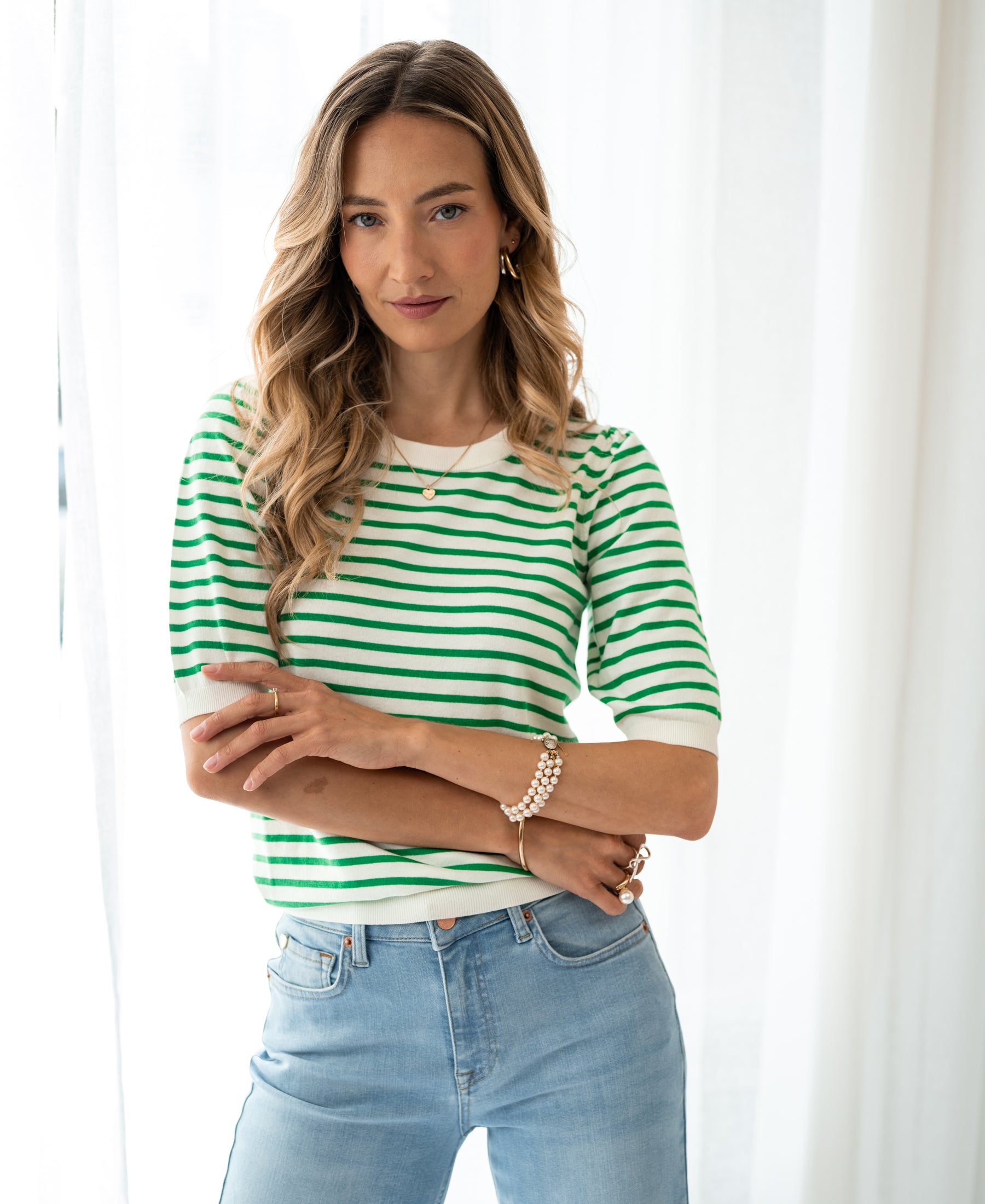 Striped sweater LA MILOU Green-Ivory