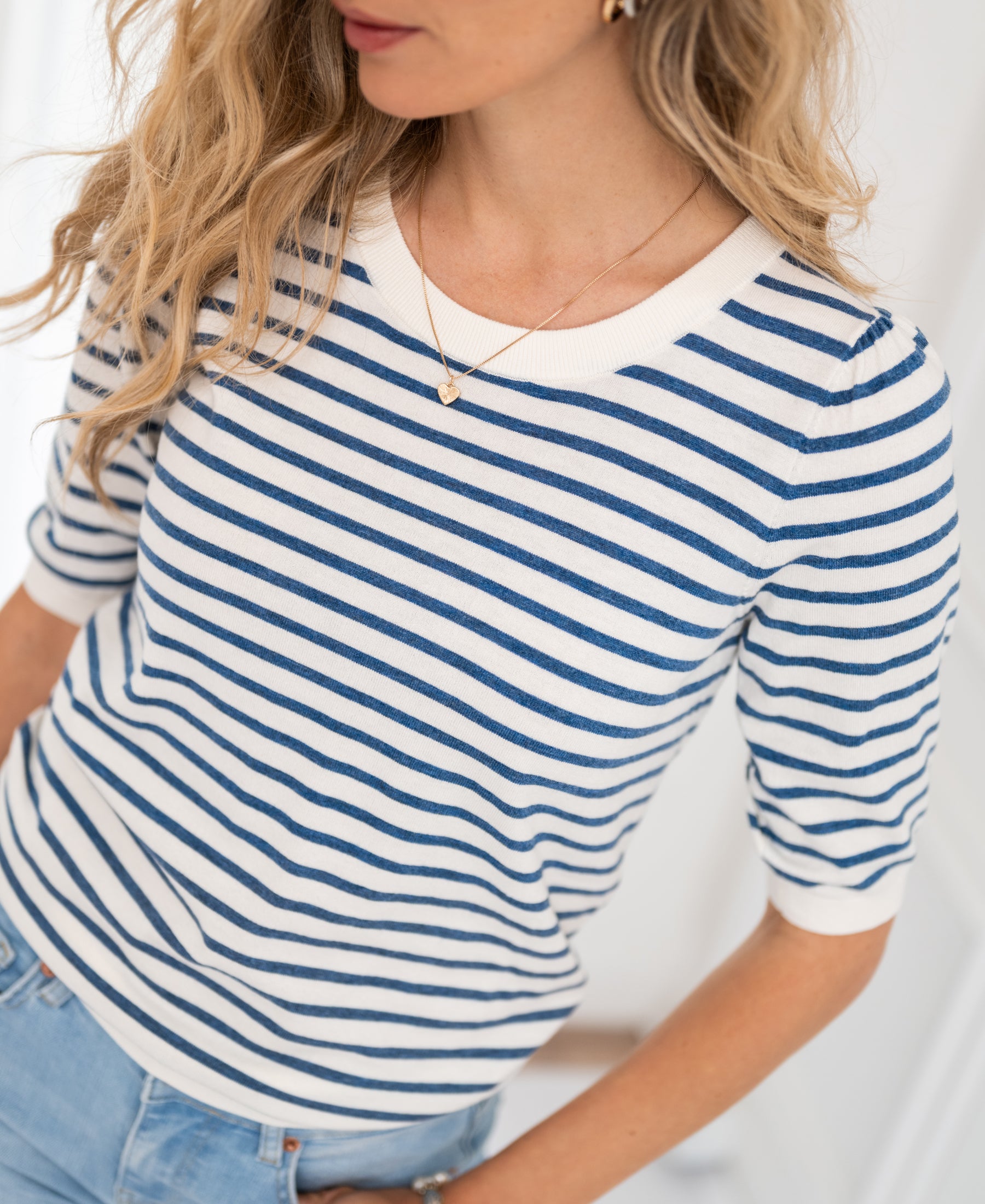 Trui gestreept LA MILOU Jeansblauw