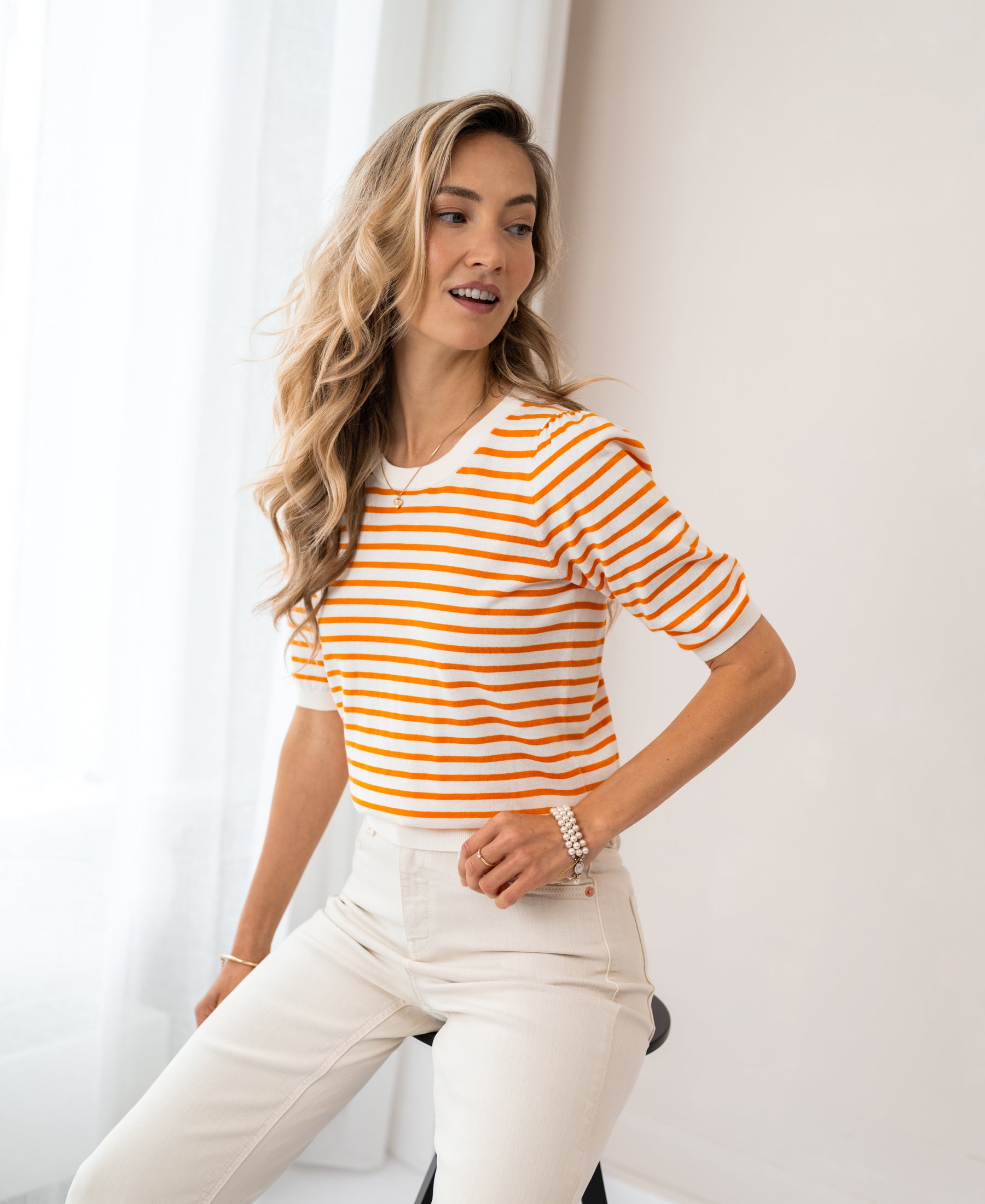 Streepjestrui LA MILOU Ivoor-Oranje