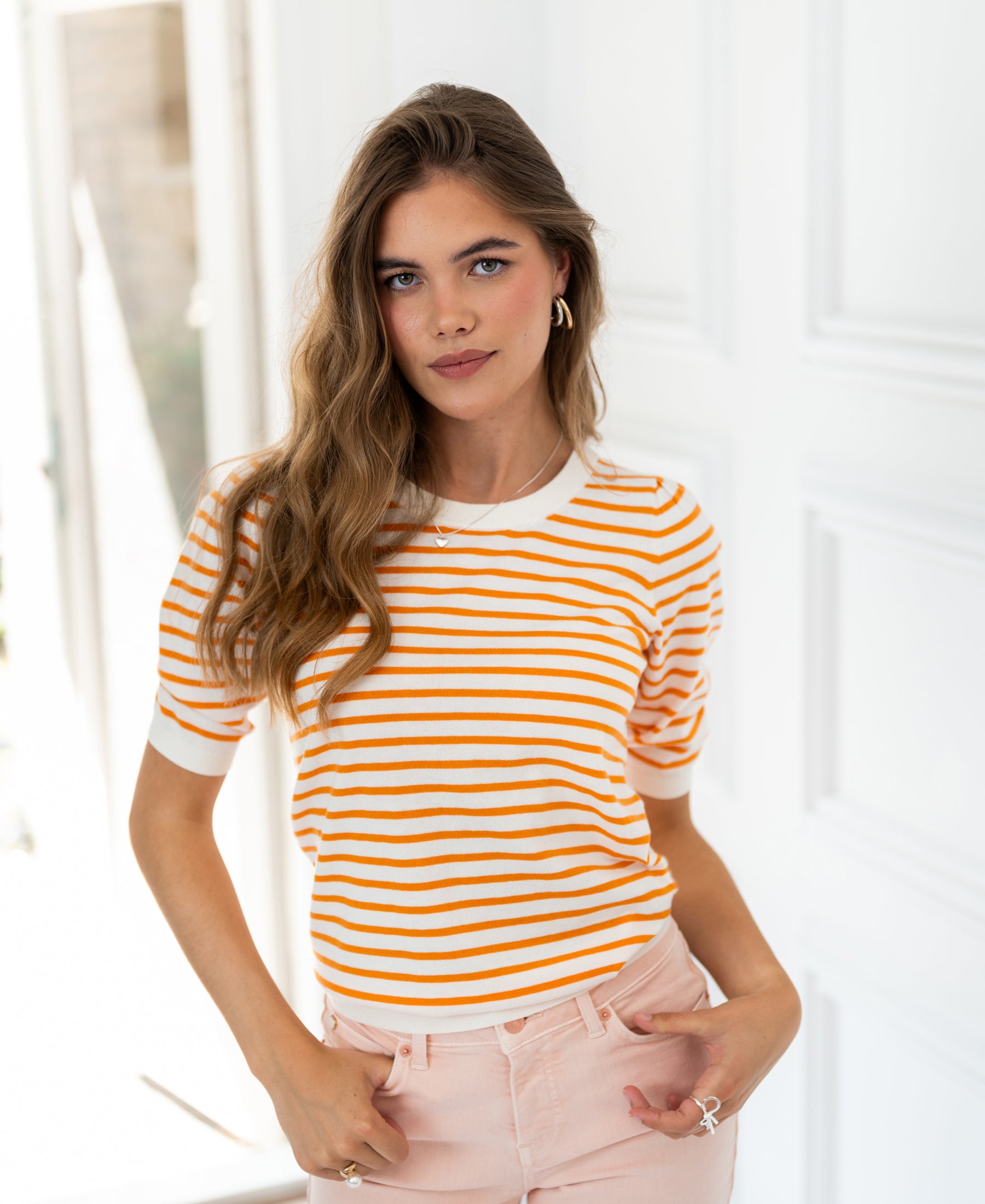 Pullover gestreift LA MILOU Creme-Weiß-Orange