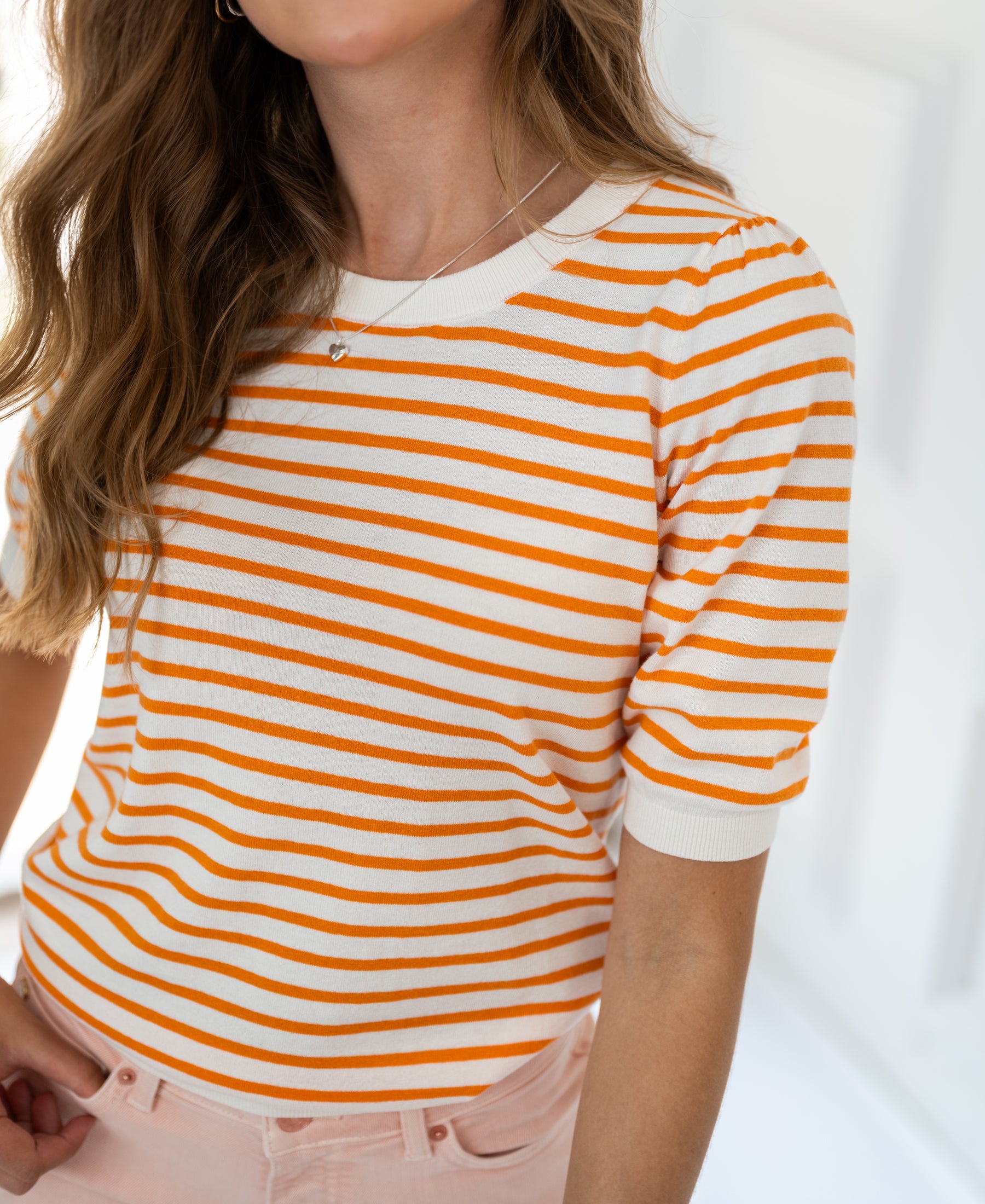 Pullover gestreift LA MILOU Creme-Weiß-Orange