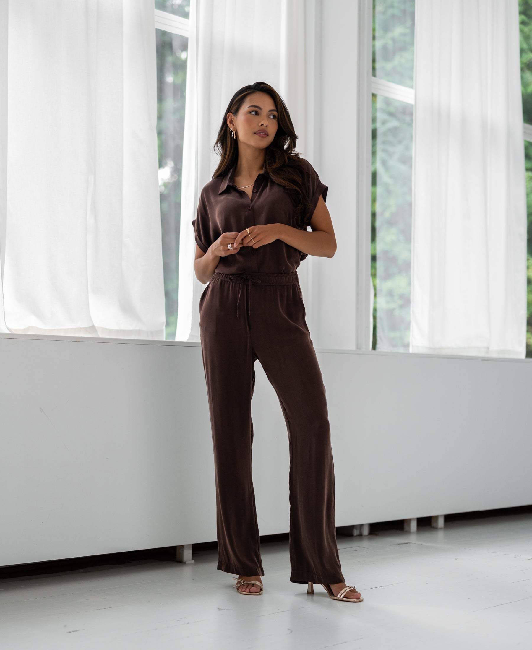 Cupro broek LA LAUREN Cacao