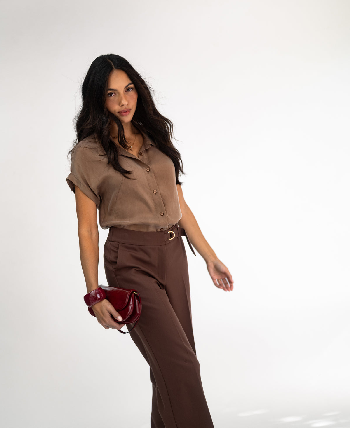 Cupro-Bluse LA MORGANE Mocha Mousse