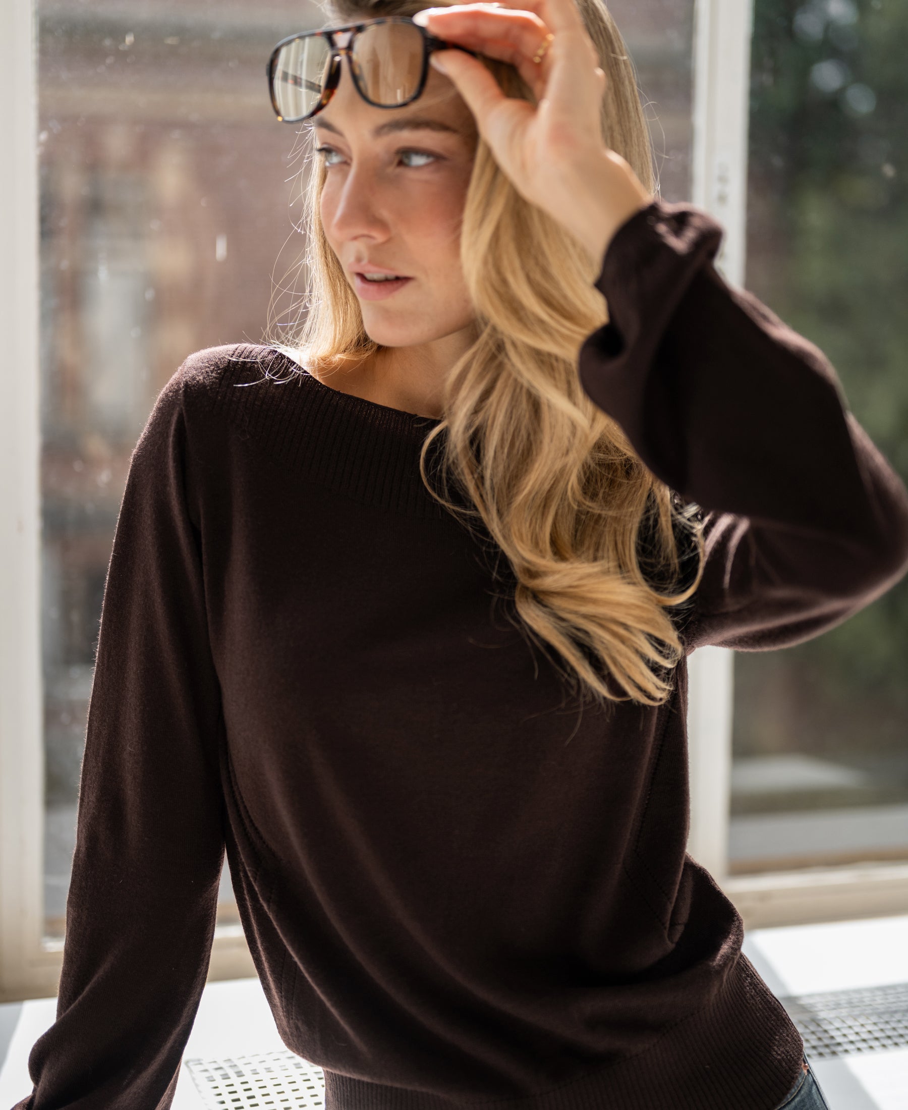 Trui met boothals LA MUSE Pure Choco