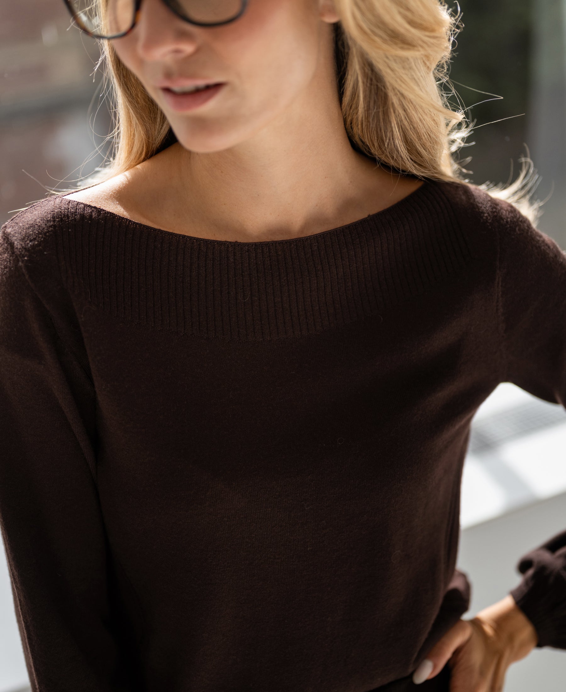 Trui met boothals LA MUSE Pure Choco