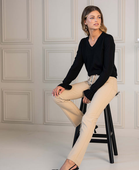 Merino V-hals trui LA FLEUR Zwart
